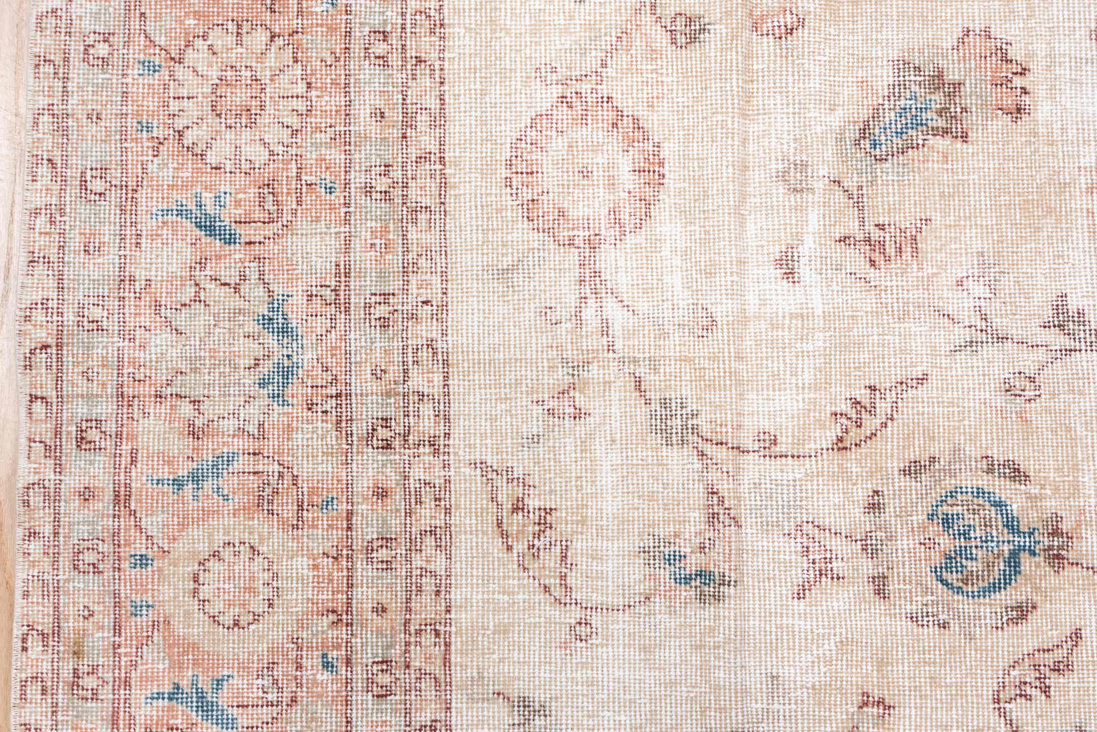 6' x 10' one-of-a-kind handmade antique Sparta large size rug. Color palette: ivory, blush, dusty rose, pale blue, cream
