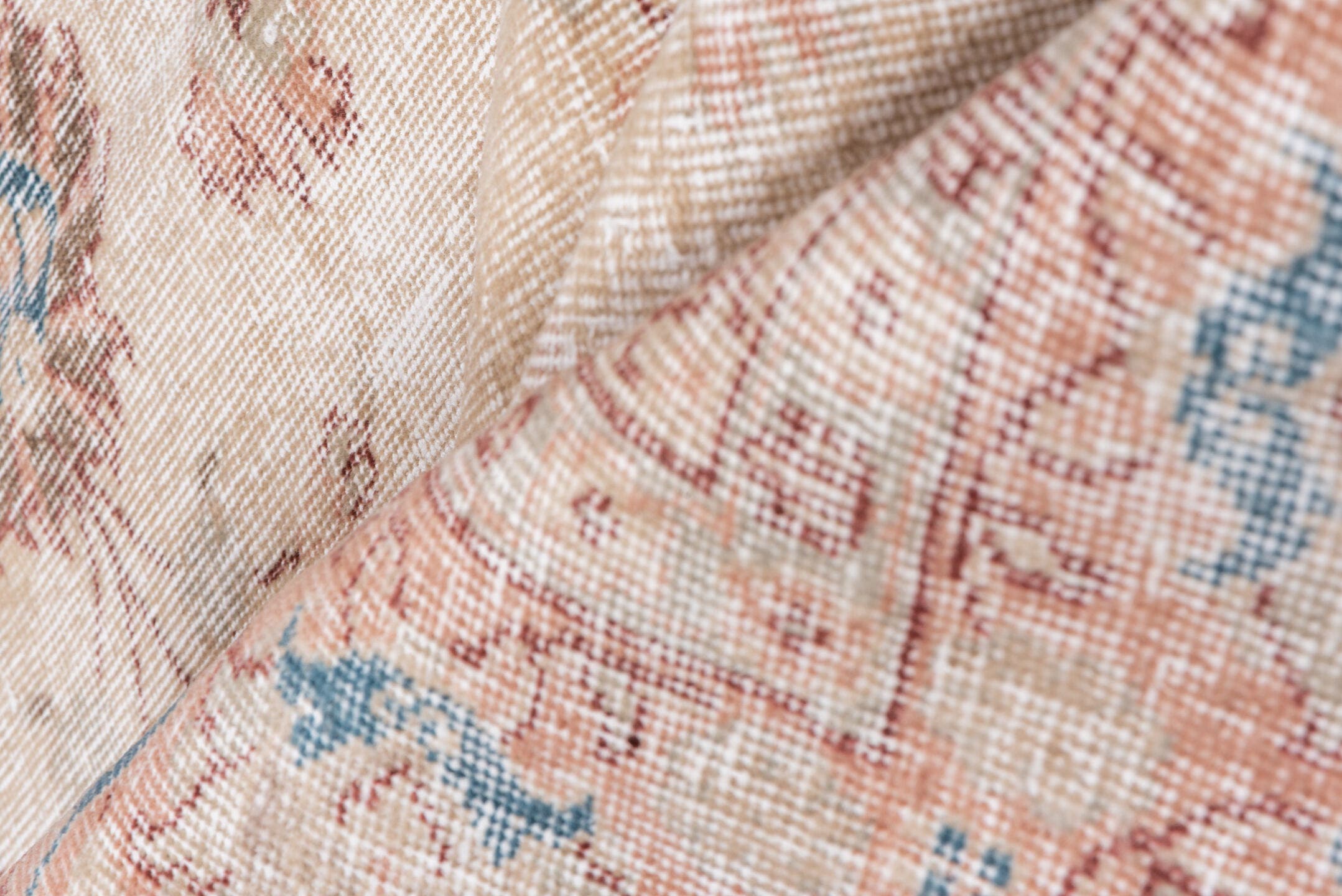6' x 10' one-of-a-kind handmade antique Sparta large size rug. Color palette: ivory, blush, dusty rose, pale blue, cream