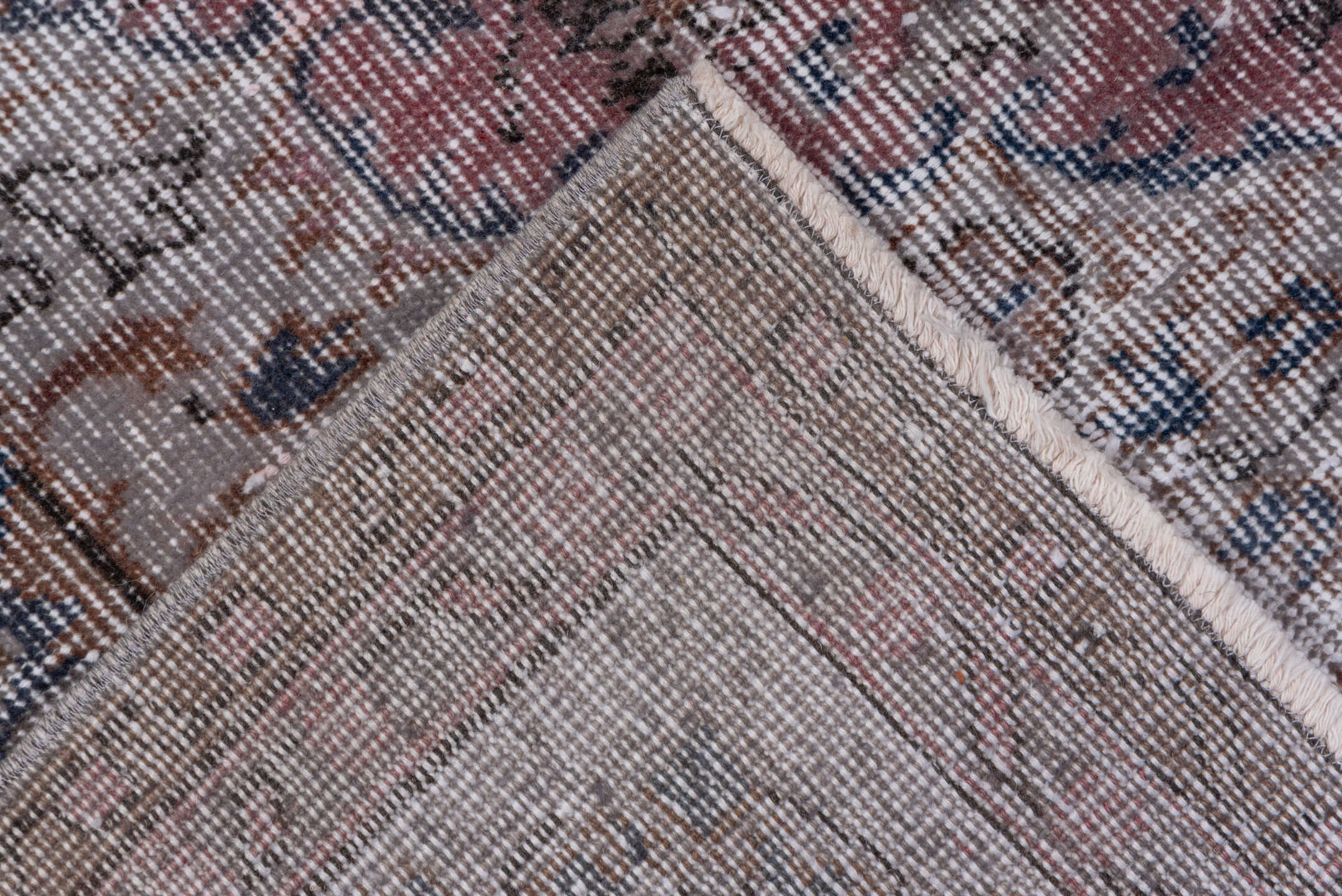 6' x 9' one-of-a-kind handmade vintage Overdyed medium size rug. Color palette: blue, gray, lavender blush, light gray