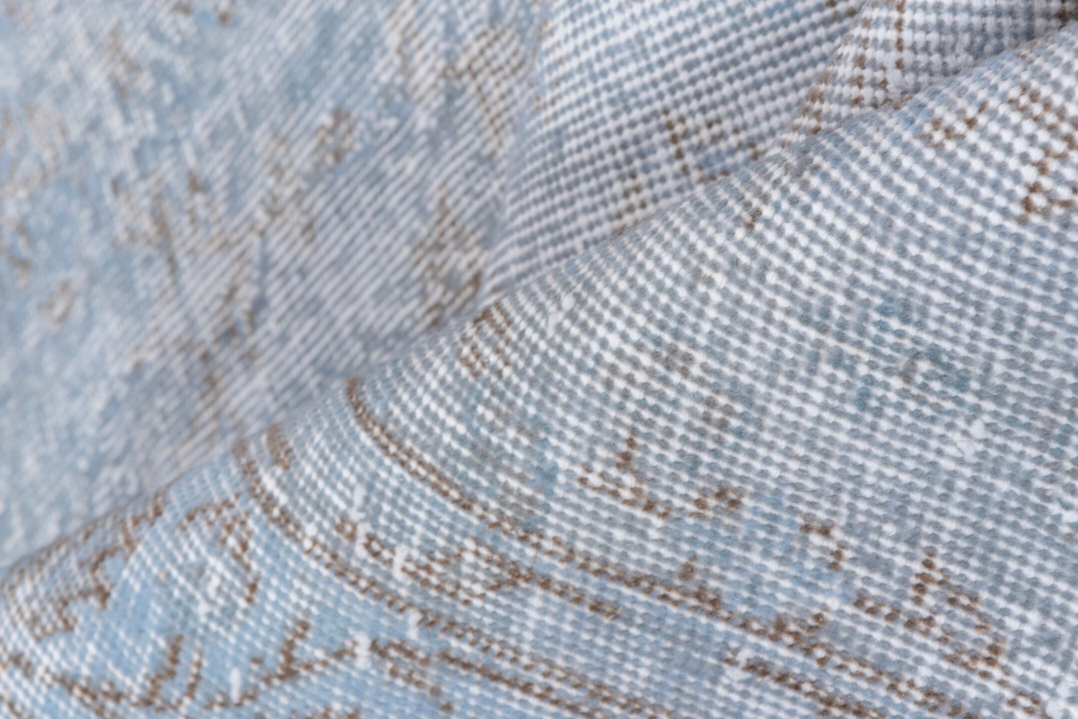 5' x 9' one-of-a-kind handmade antique Overdyed medium size rug. Color palette: pale blue, ivory, taupe, beige, light gray