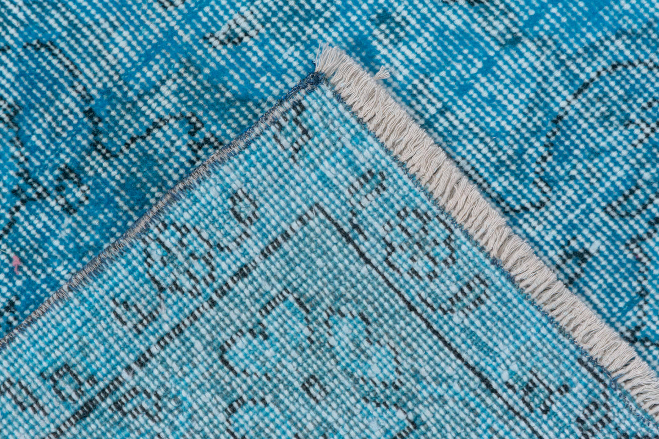 5' x 9' one-of-a-kind handmade vintage Overdyed medium size rug. Color palette: arapawa, blue, gray, light blue, light gray