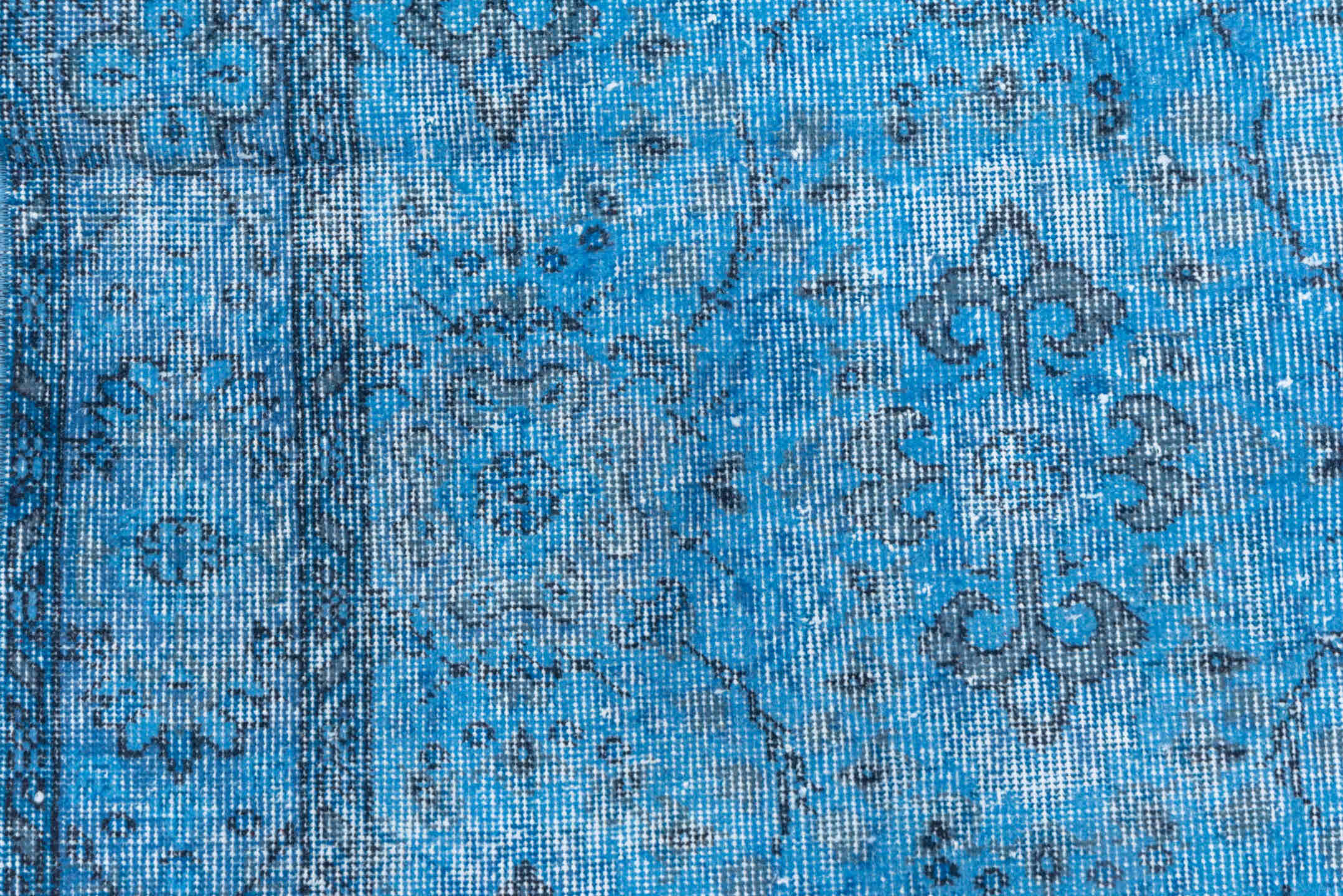 5' x 9' one-of-a-kind handmade antique Overdyed medium size rug. Color palette: sky blue, azure, slate, charcoal, ivory