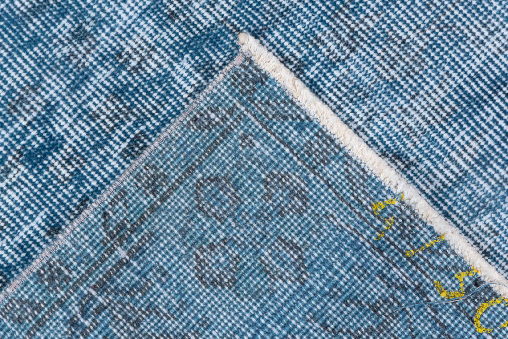 5' x 8' one-of-a-kind handmade vintage Overdyed medium size rug. Color palette: arapawa, blue, fiord, gainsboro, gray