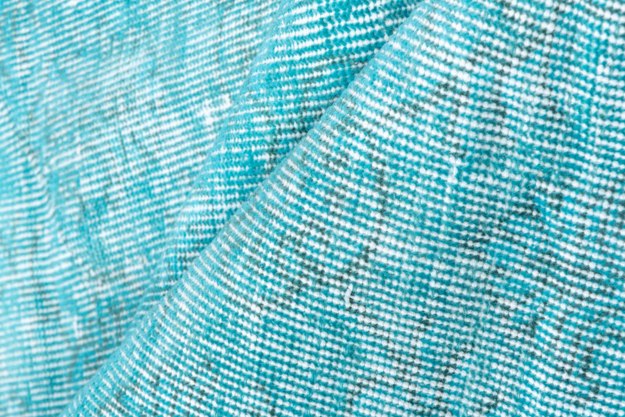 5' x 9' one-of-a-kind handmade antique Overdyed medium size rug. Color palette: aqua, turquoise, ice blue, ivory, teal