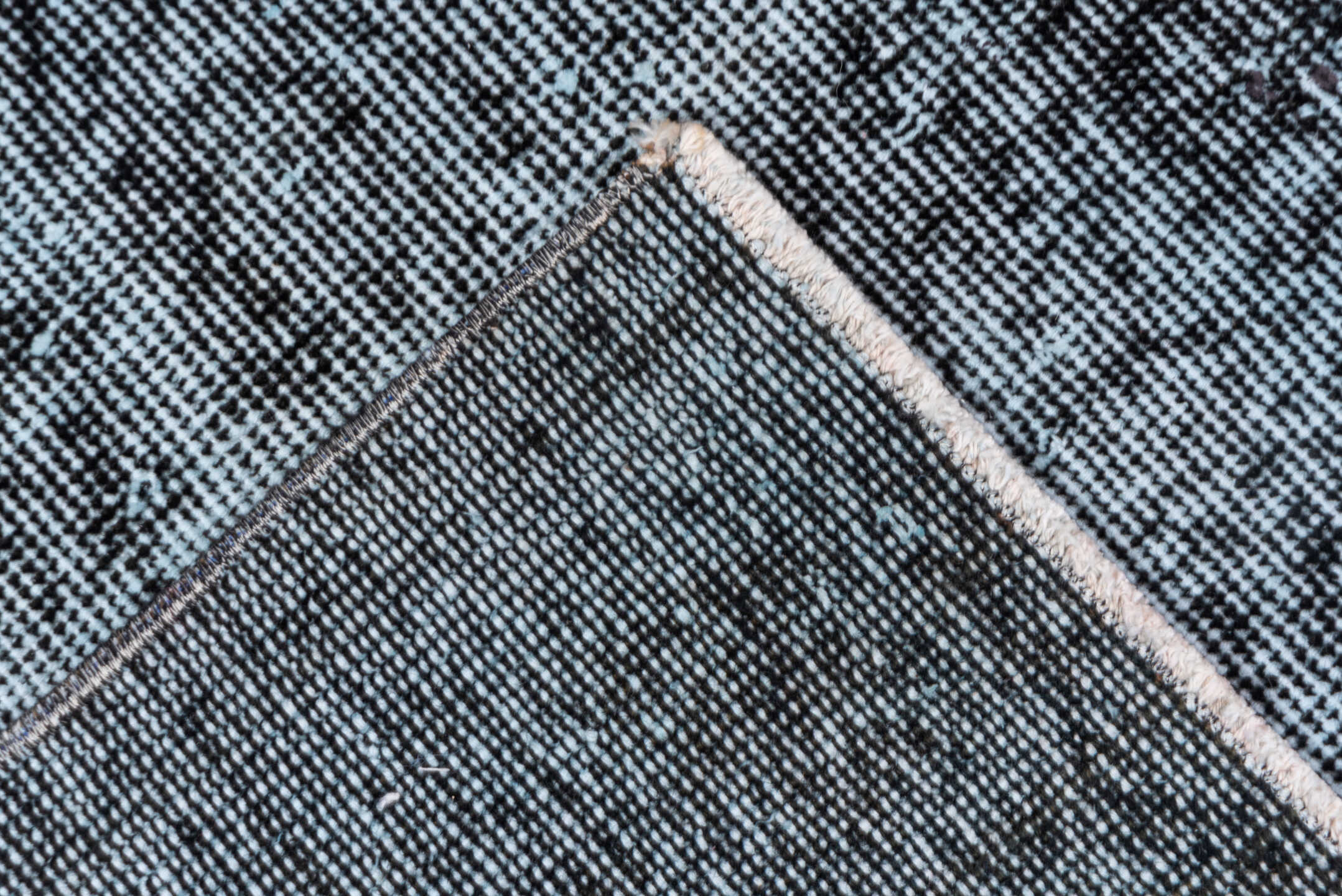 5' x 8' one-of-a-kind handmade antique Overdyed medium size rug. Color palette: silver, charcoal, slate, ivory, gray, black