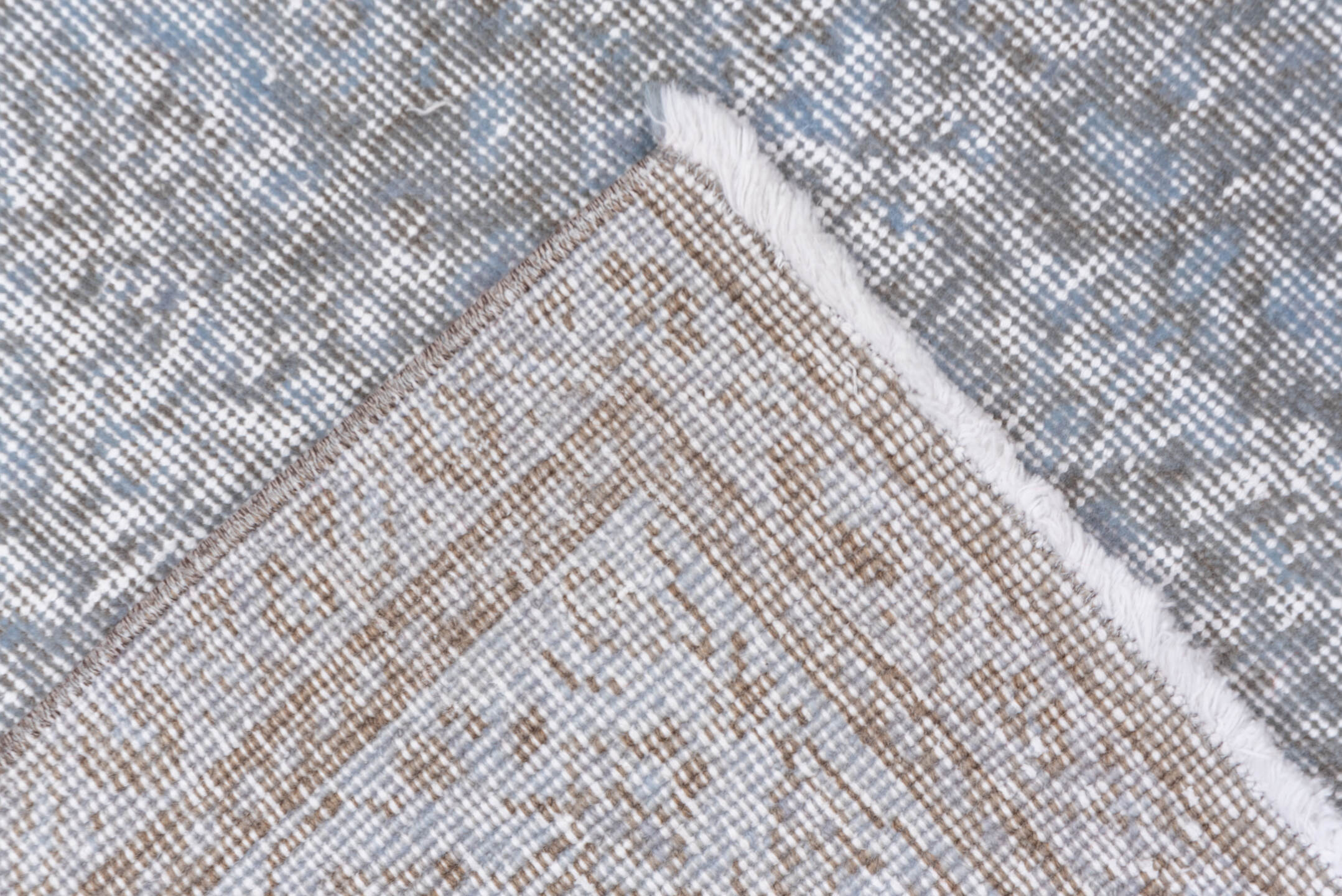 6' x 9' one-of-a-kind handmade antique Overdyed medium size rug. Color palette: ivory, pale blue, silver, taupe, gray