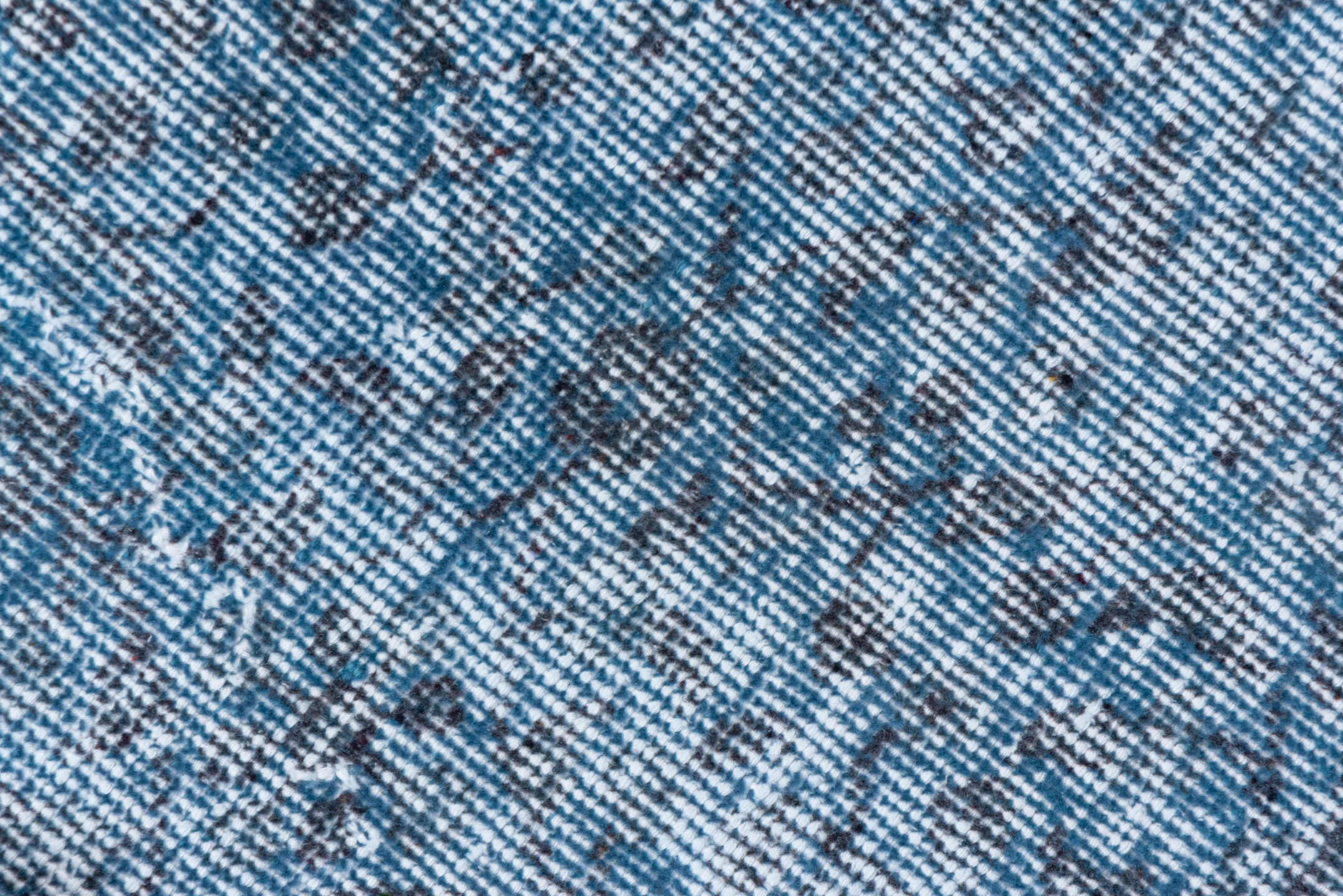 5' x 9' one-of-a-kind handmade vintage Overdyed medium size rug. Color palette: blue, fiord, gray, light blue, light gray