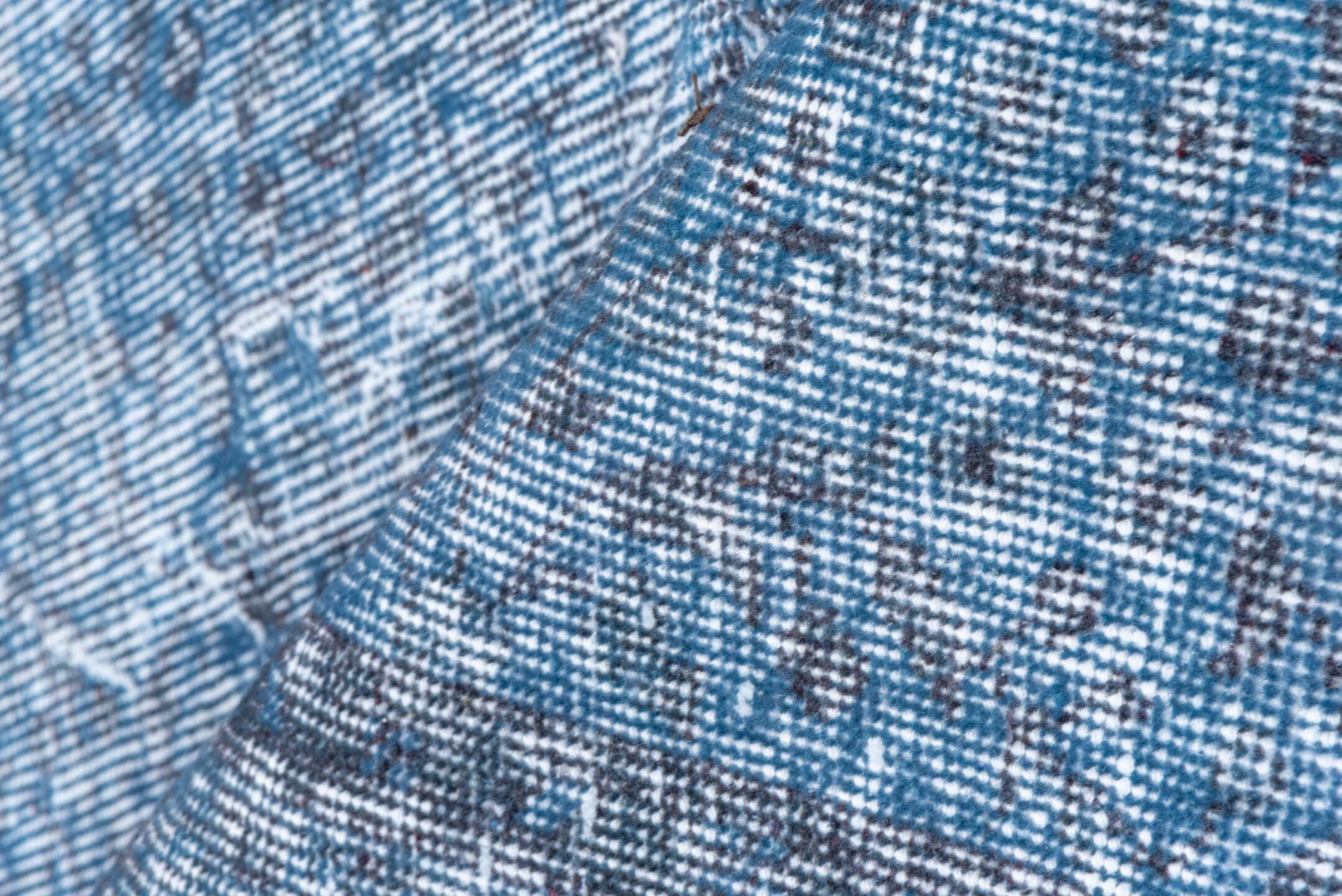 5' x 9' one-of-a-kind handmade antique Overdyed medium size rug. Color palette: sky blue, powder blue, ice blue, slate