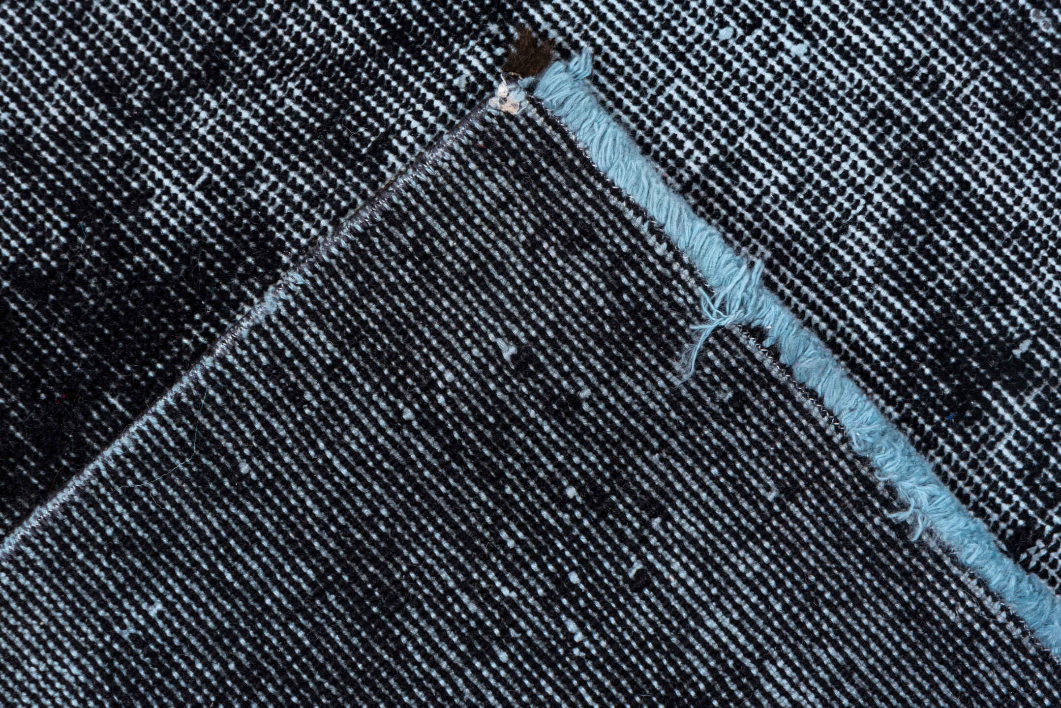 5' x 8' one-of-a-kind handmade vintage Sparta medium size rug. Color palette: black, blue, gray, light blue