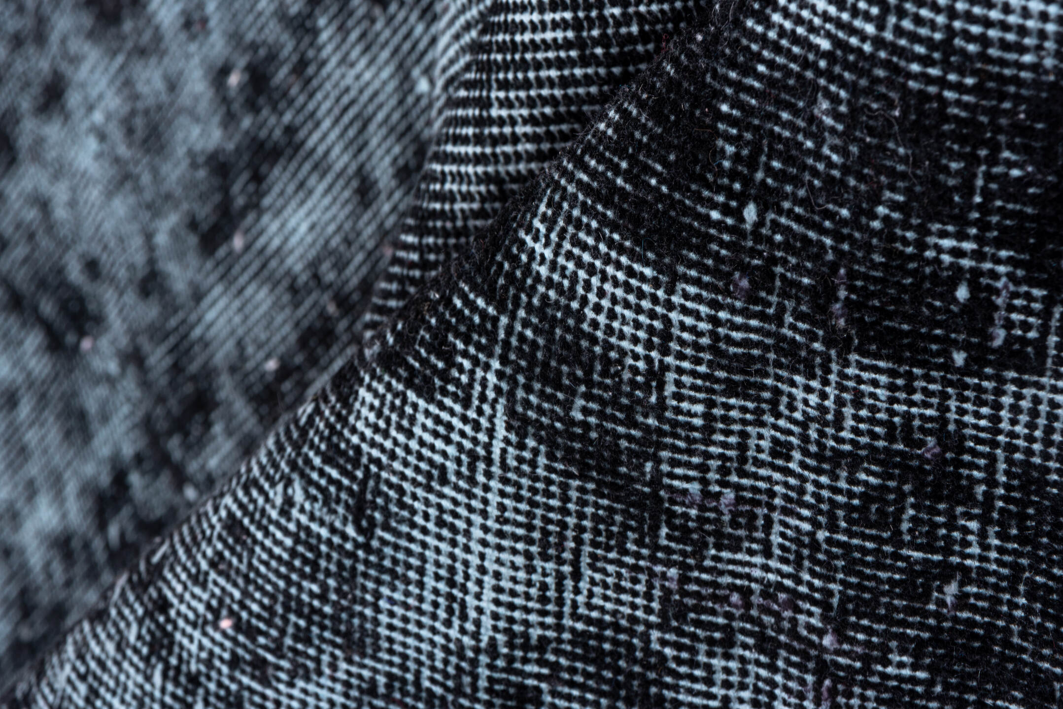 5' x 8' one-of-a-kind handmade vintage Sparta medium size rug. Color palette: black, blue, gray, light blue