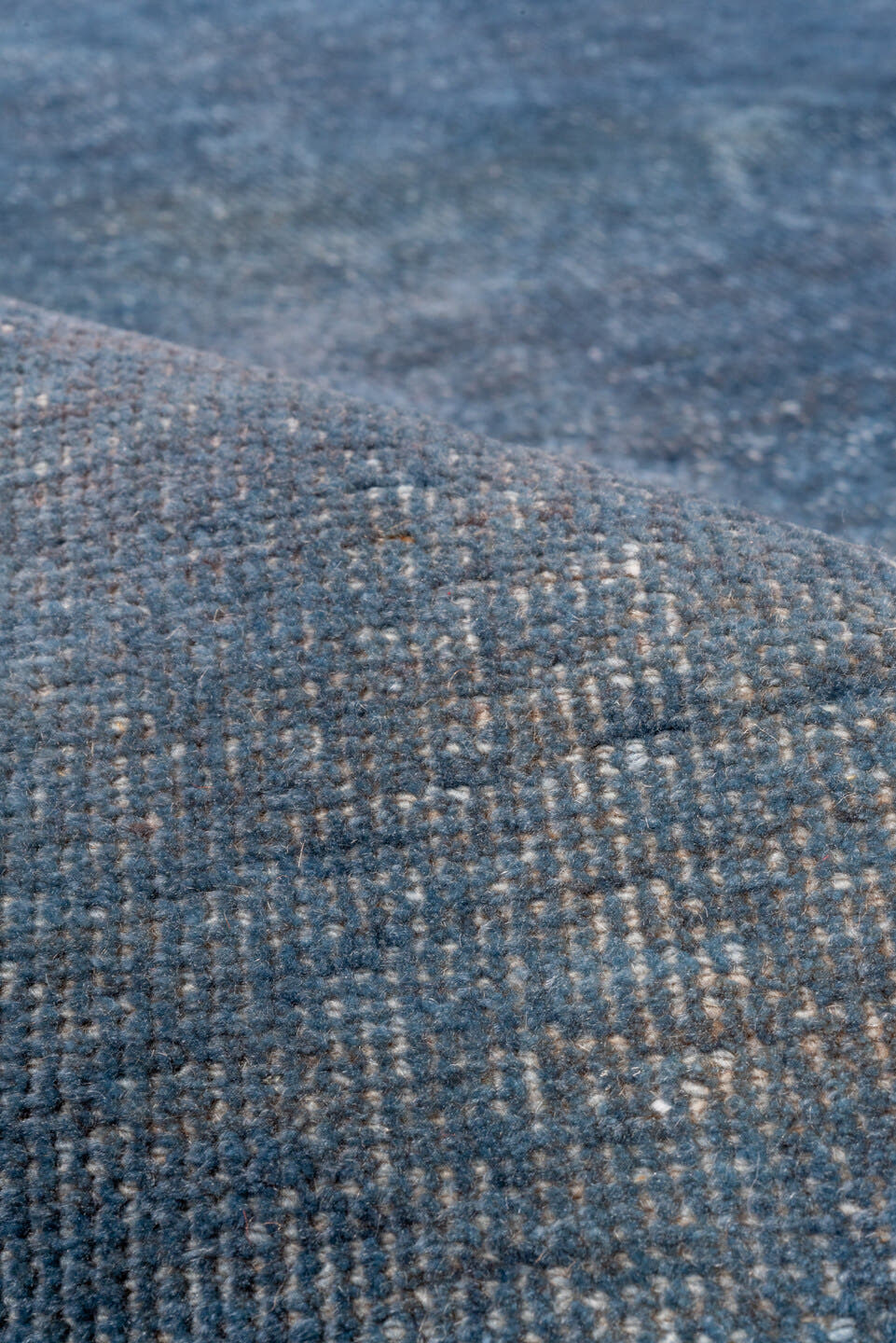 5' x 7' one-of-a-kind handmade antique Overdyed rug. Color palette: indigo, denim, slate, ivory, purple, blue, gray
