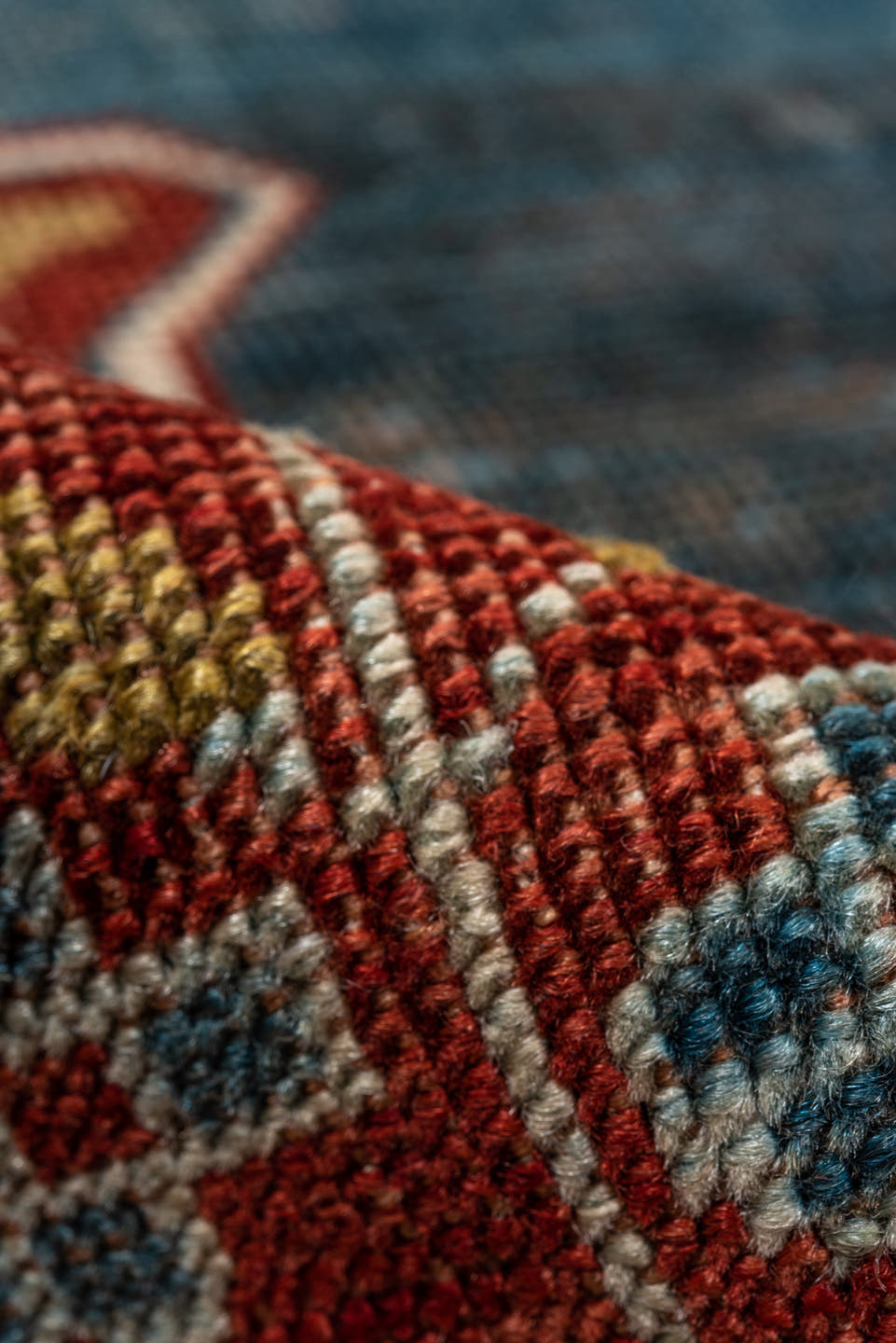 5' x 9' one-of-a-kind handmade antique Karabagh medium size rug. Color palette: turquoise, rust, ivory, terra cotta, gold