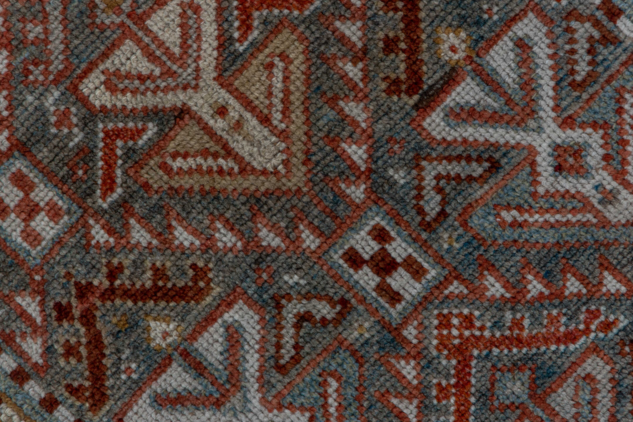 3' x 12' one-of-a-kind handmade antique NW Persian runner rug. Color palette: rust, taupe, ivory, slate, camel, terracotta