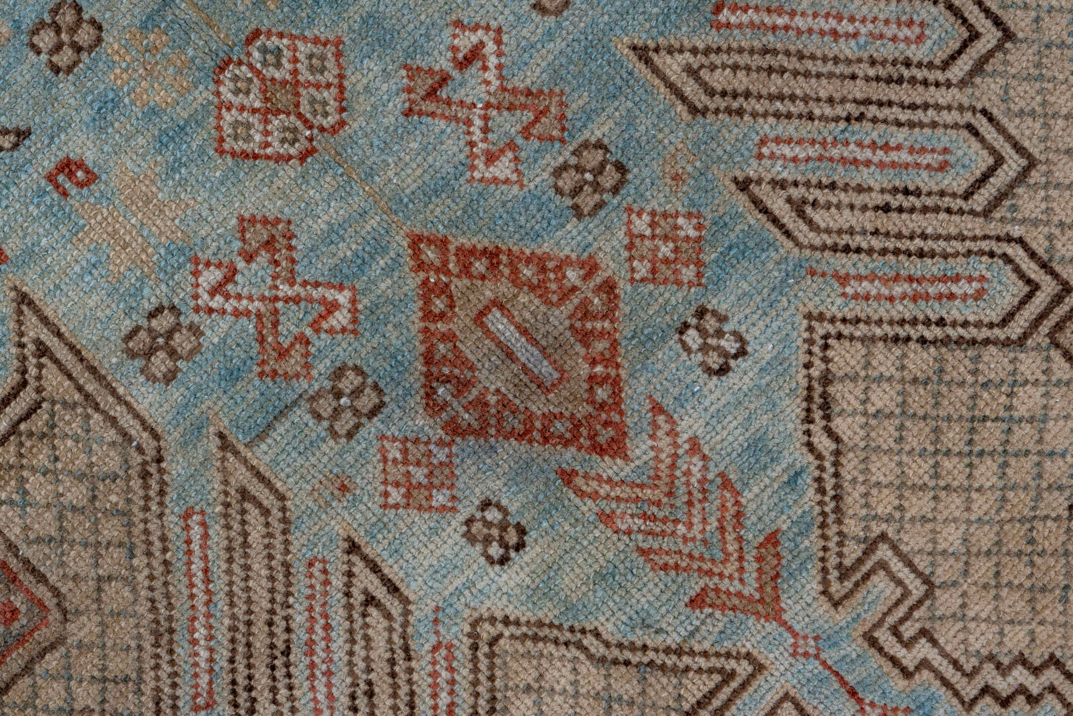 4' x 7' one-of-a-kind handmade antique Shirvan rug. Color palette: ivory, rust, brown, slate, sky blue, taupe, terracotta