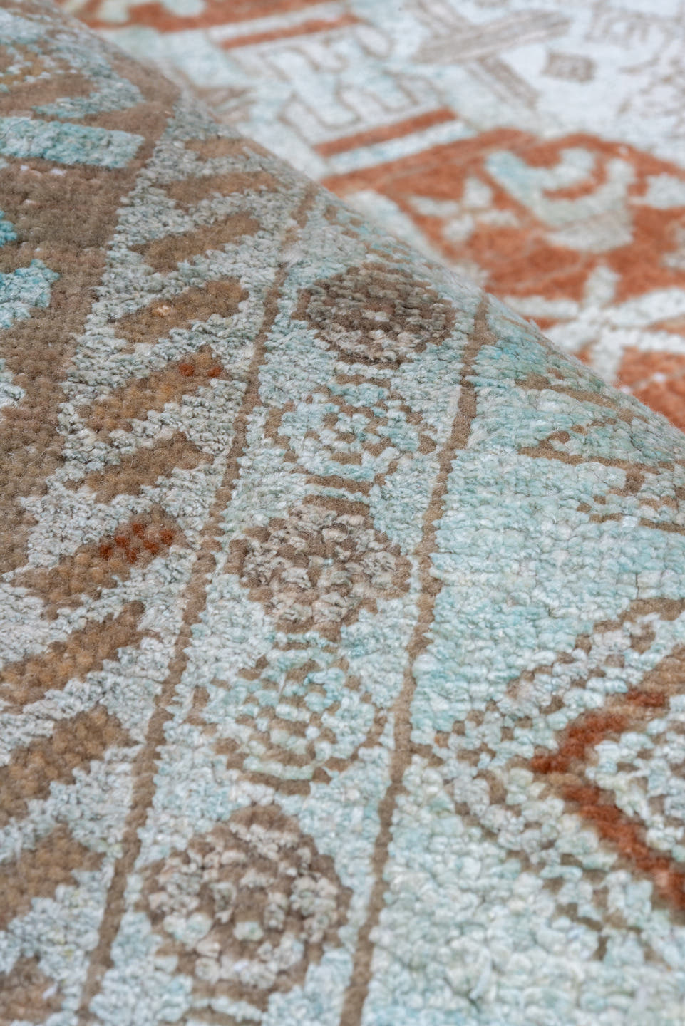 3' x 5' one-of-a-kind handmade antique Kaisary small size rug. Color palette: ivory, camel, taupe, rust, beige, sand, gray