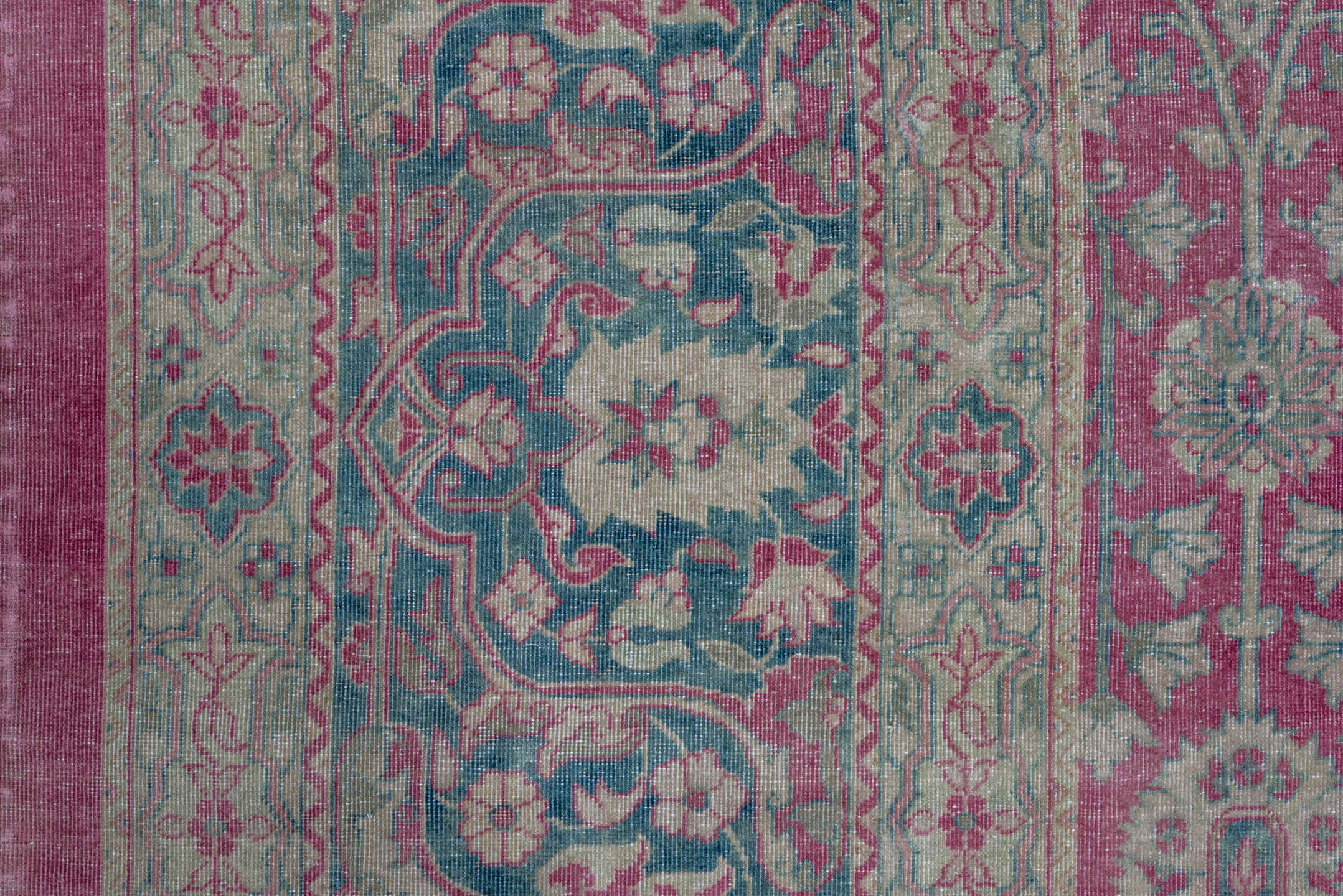 12' x 17' one-of-a-kind handmade antique Sivas oversize rug. Color palette: rose, ivory, teal, dusty pink, sage, taupe, pink