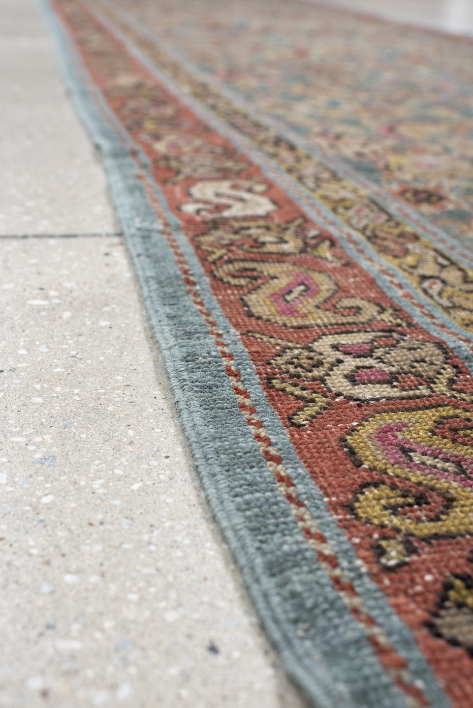 3' x 16' one-of-a-kind handmade vintage Karabagh runner rug. Color palette: blue, rust, ivory, taupe, rose, sage, gold