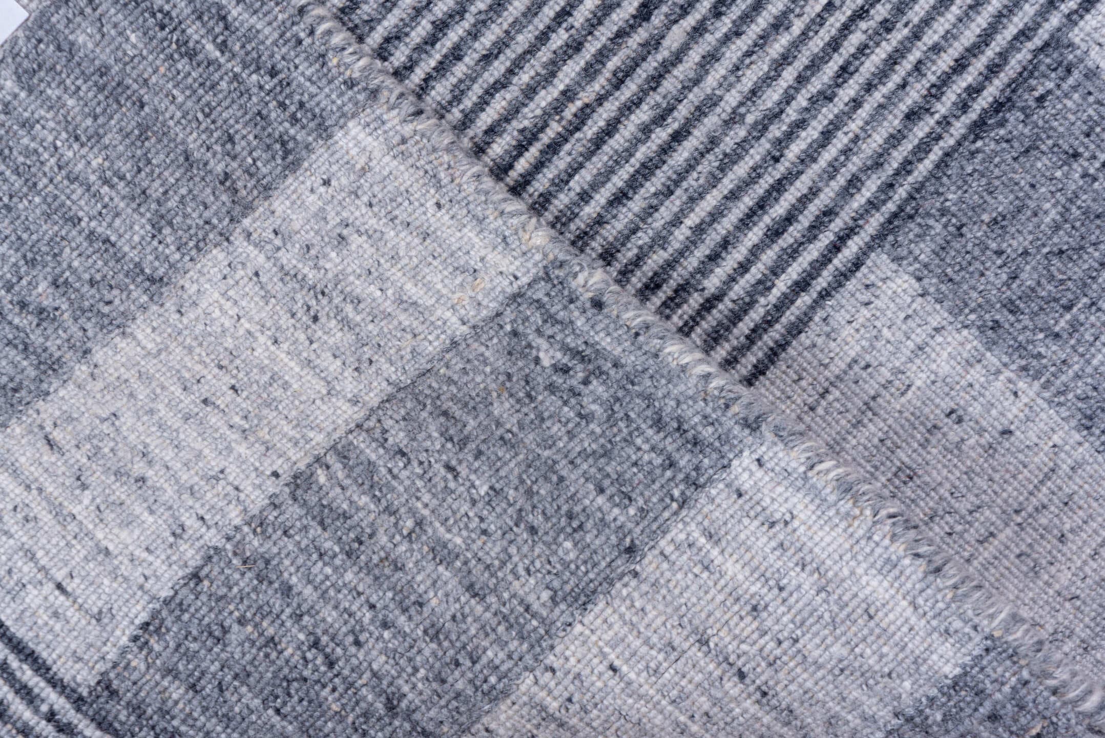 10' x 14' one-of-a-kind handmade vintage Kilim large size rug. Color palette: blue, ivory, slate, gray