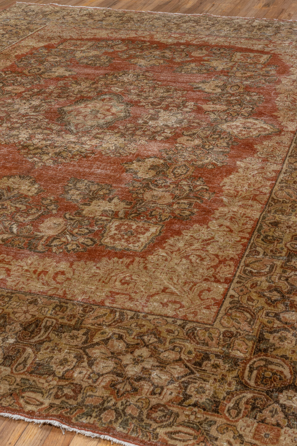 9' x 11' one-of-a-kind handmade vintage Mahal large size rug. Color palette: brown, gray, light gray