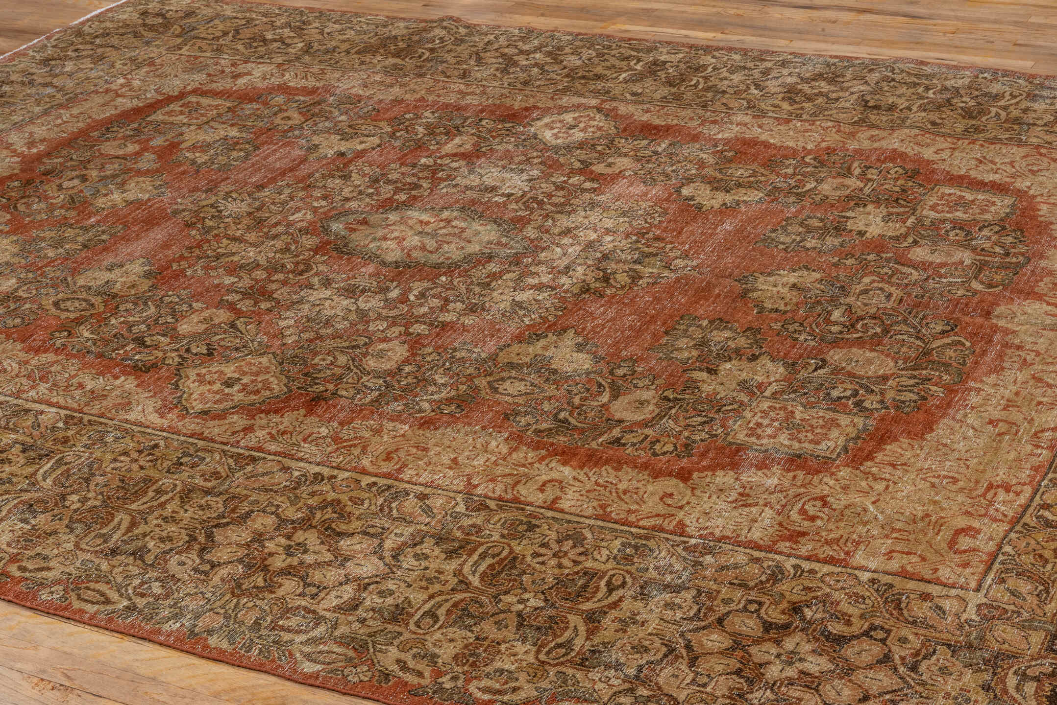 9' x 11' one-of-a-kind handmade vintage Mahal large size rug. Color palette: brown, gray, light gray