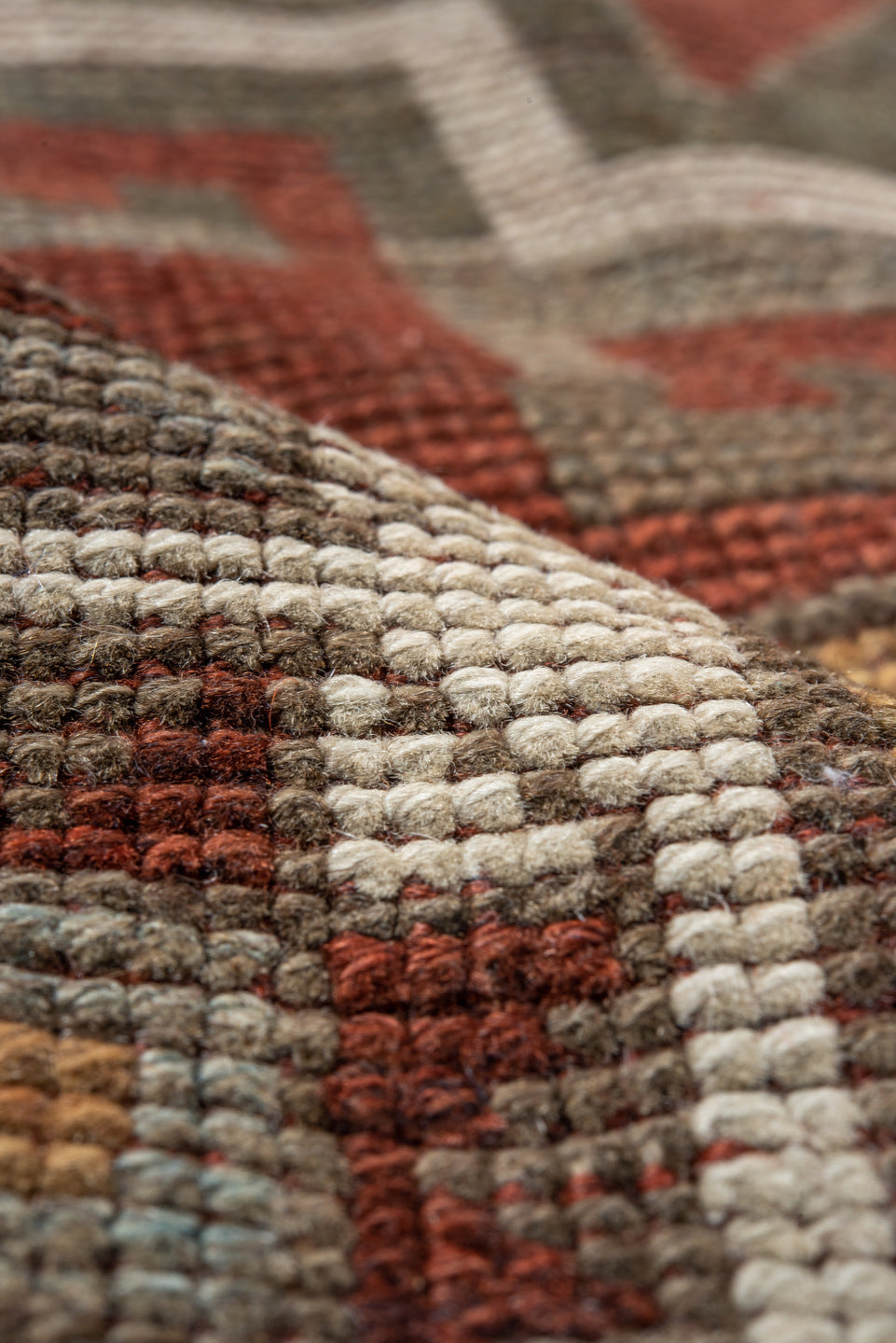 3' x 9' one-of-a-kind handmade vintage Caucasian runner rug. Color palette: brown, off-white, snow, white, whitesmoke