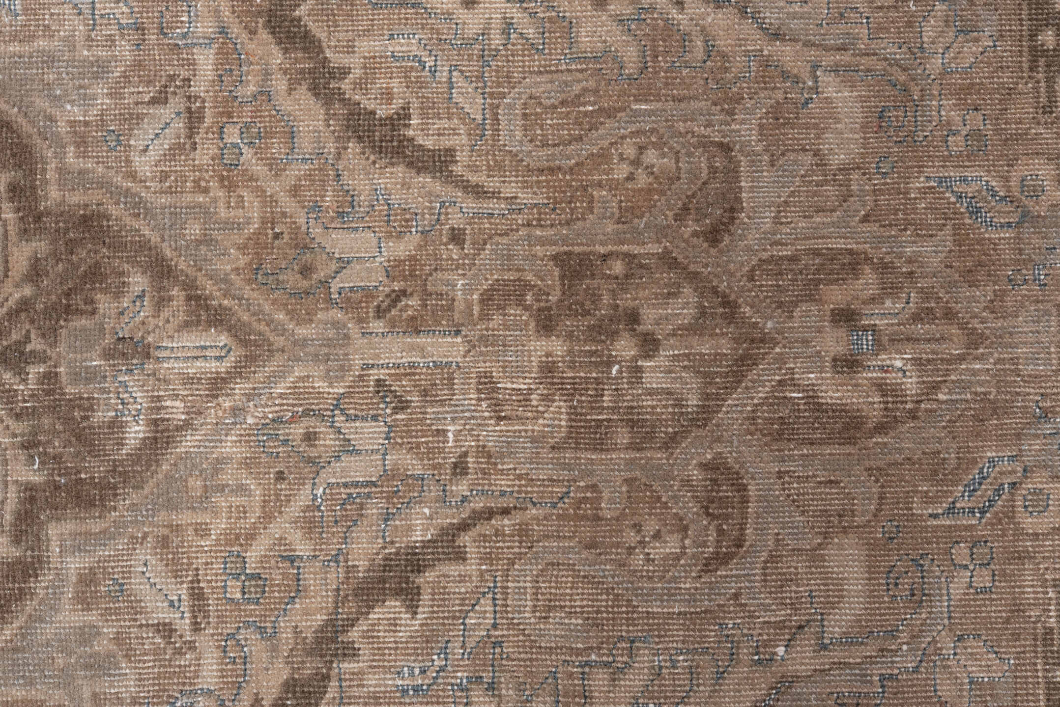 7' x 10' one-of-a-kind handmade vintage Heriz large size rug. Color palette: taupe, ivory, brown, beige, camel, pale blue