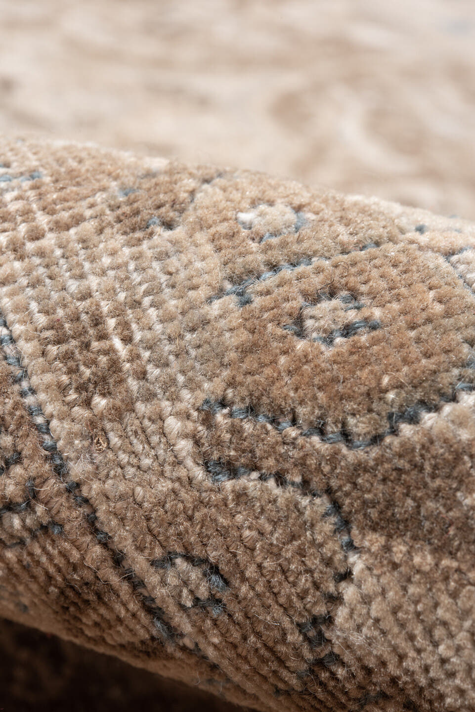7' x 10' one-of-a-kind handmade vintage Heriz large size rug. Color palette: taupe, ivory, brown, beige, camel, pale blue