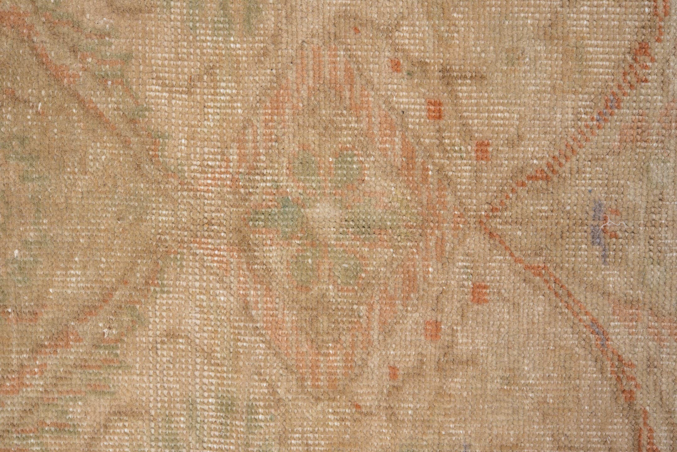 6' x 9' one-of-a-kind handmade antique Kaisary medium size rug. Color palette: ivory, blush, sand, taupe, sage, peach, pink