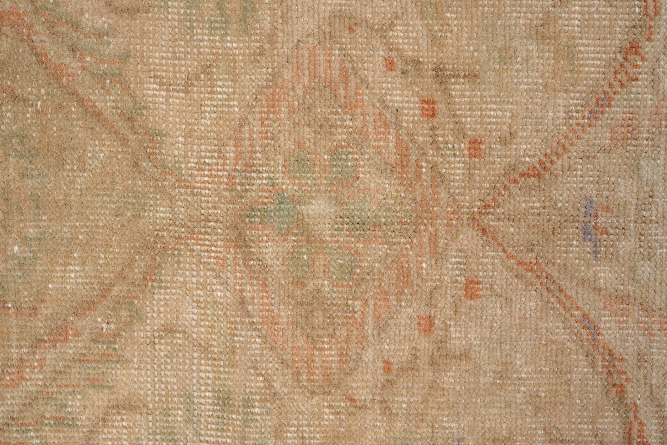 6' x 9' one-of-a-kind handmade antique Kaisary medium size rug. Color palette: ivory, blush, sand, taupe, sage, peach, pink