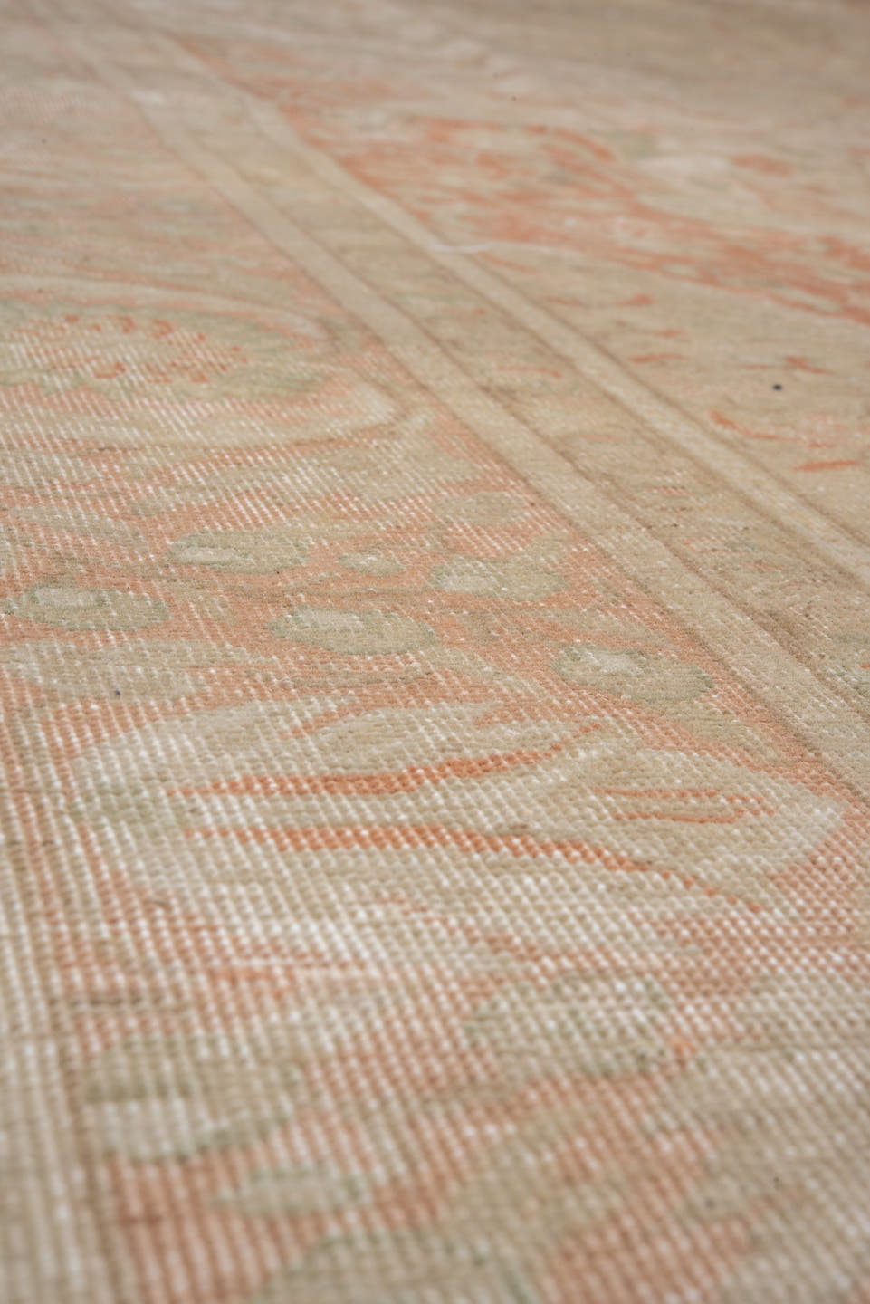 6' x 9' one-of-a-kind handmade antique Kaisary medium size rug. Color palette: ivory, blush, sand, taupe, sage, peach, pink