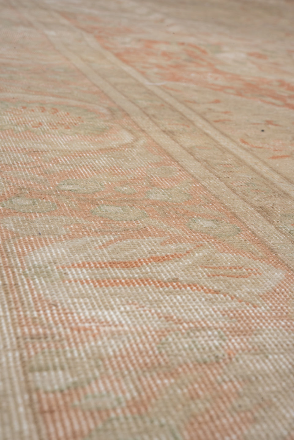 6' x 9' one-of-a-kind handmade antique Kaisary medium size rug. Color palette: ivory, blush, sand, taupe, sage, peach, pink