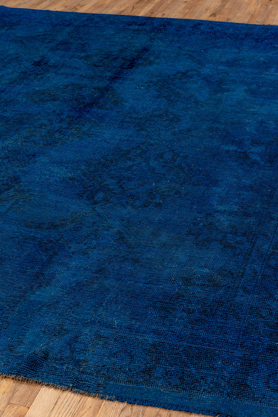 10' x 11' one-of-a-kind handmade antique Overdyed large size rug. Color palette: cobalt, navy, indigo, teal, charcoal, blue
