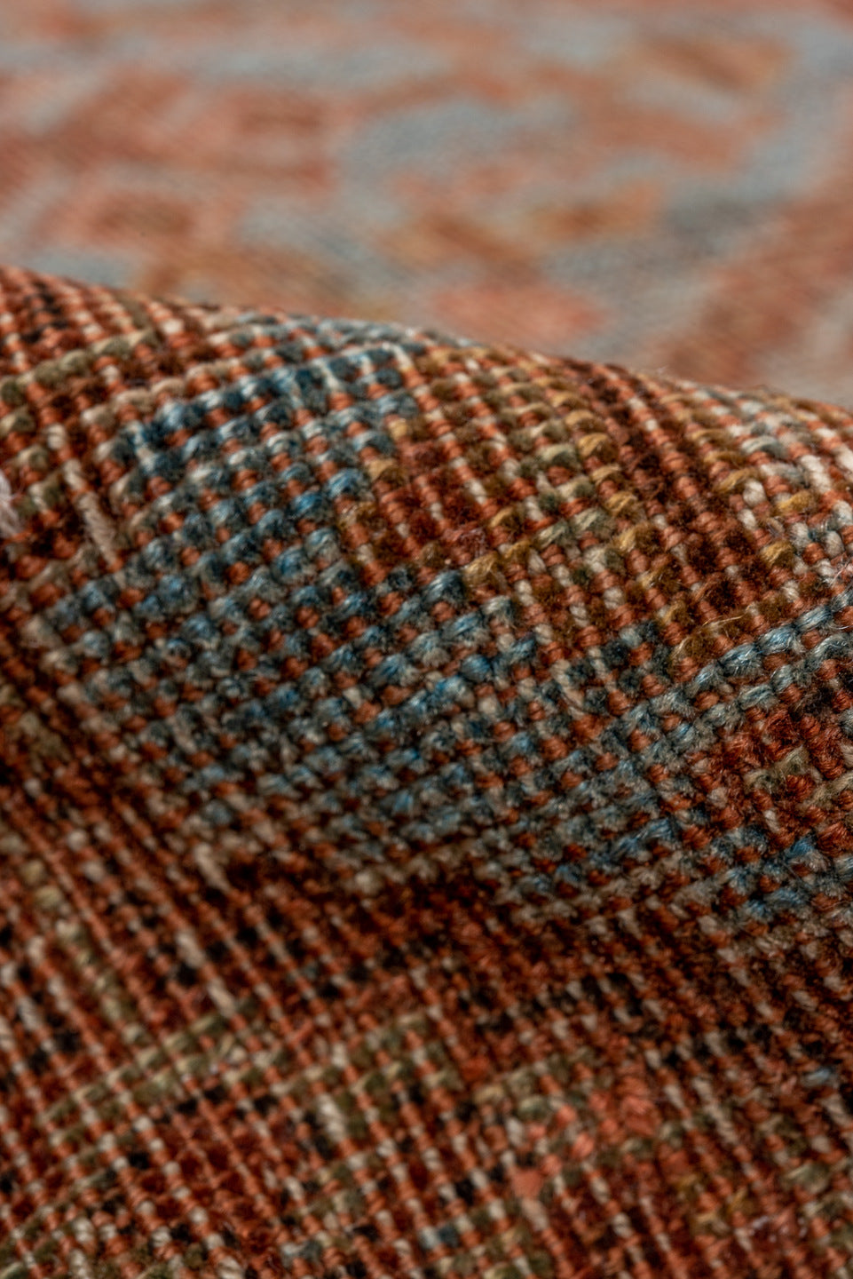 4' x 5' one-of-a-kind handmade vintage Afshar small size rug. Color palette: blue, brown, dim gray, gray, light gray