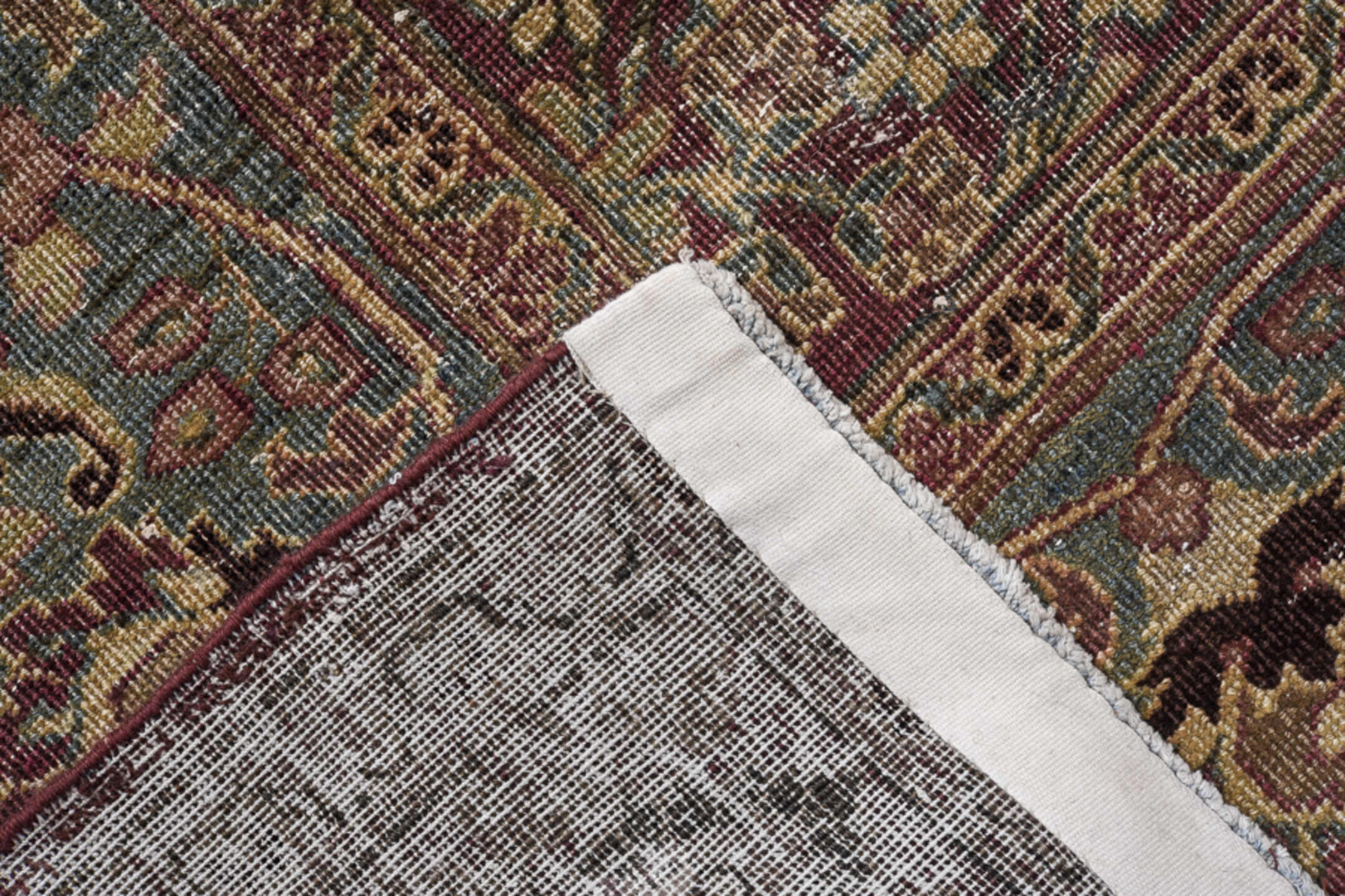 10' x 12' one-of-a-kind handmade vintage Meshed large size rug. Color palette: black, brown, charcoal, gray, red