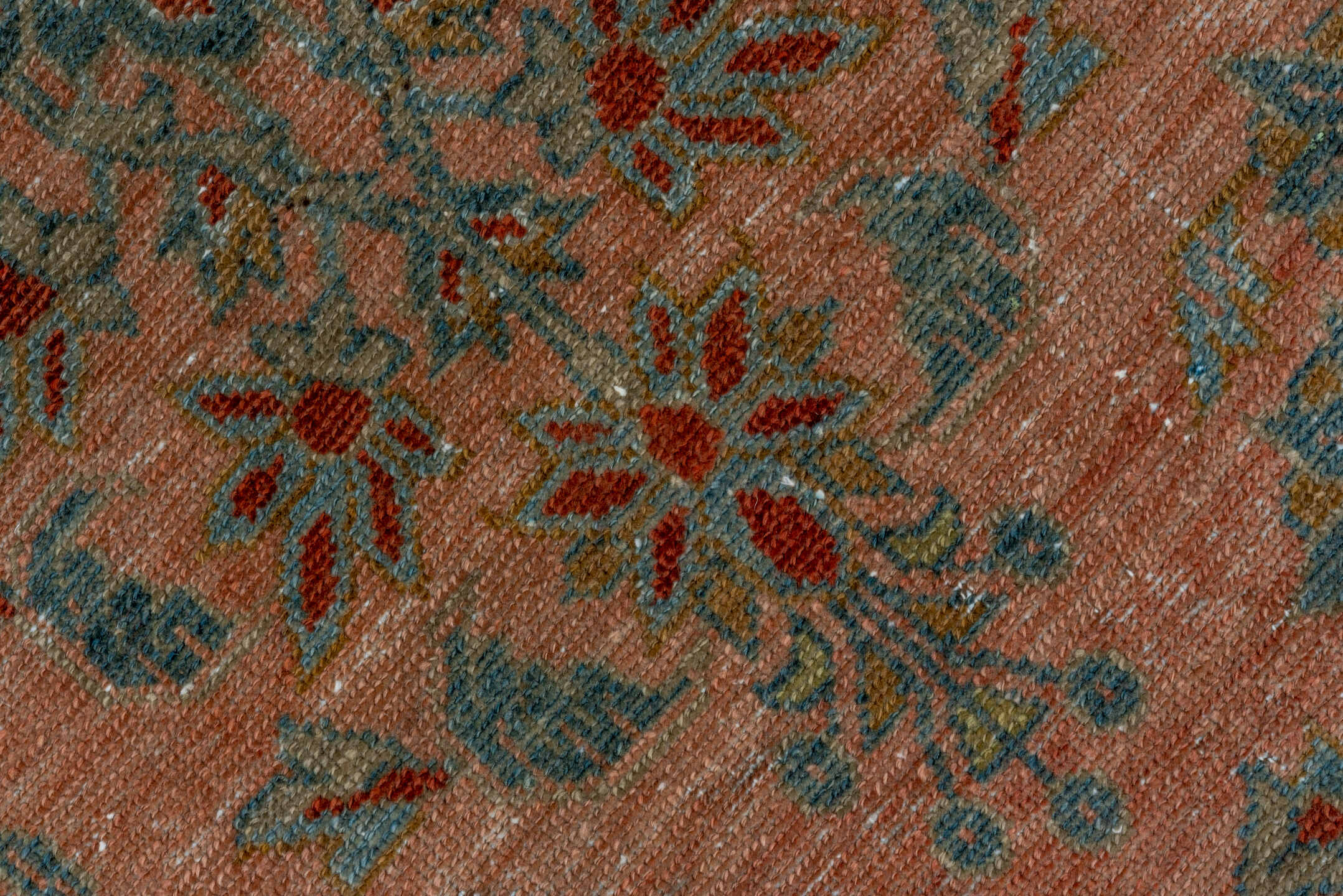 2' x 15' one-of-a-kind handmade antique Lilian runner rug. Color palette: rose, terra cotta, slate, sage, rust, ivory, pink