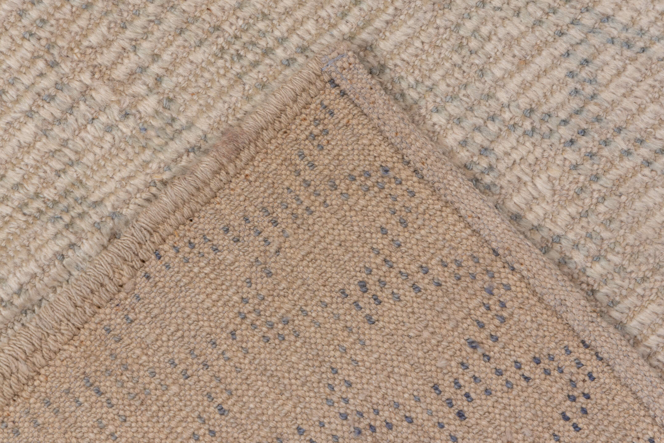 3' x 9' one-of-a-kind handmade vintage Moroccan runner rug. Color palette: ivory, beige, taupe, light gray, gray