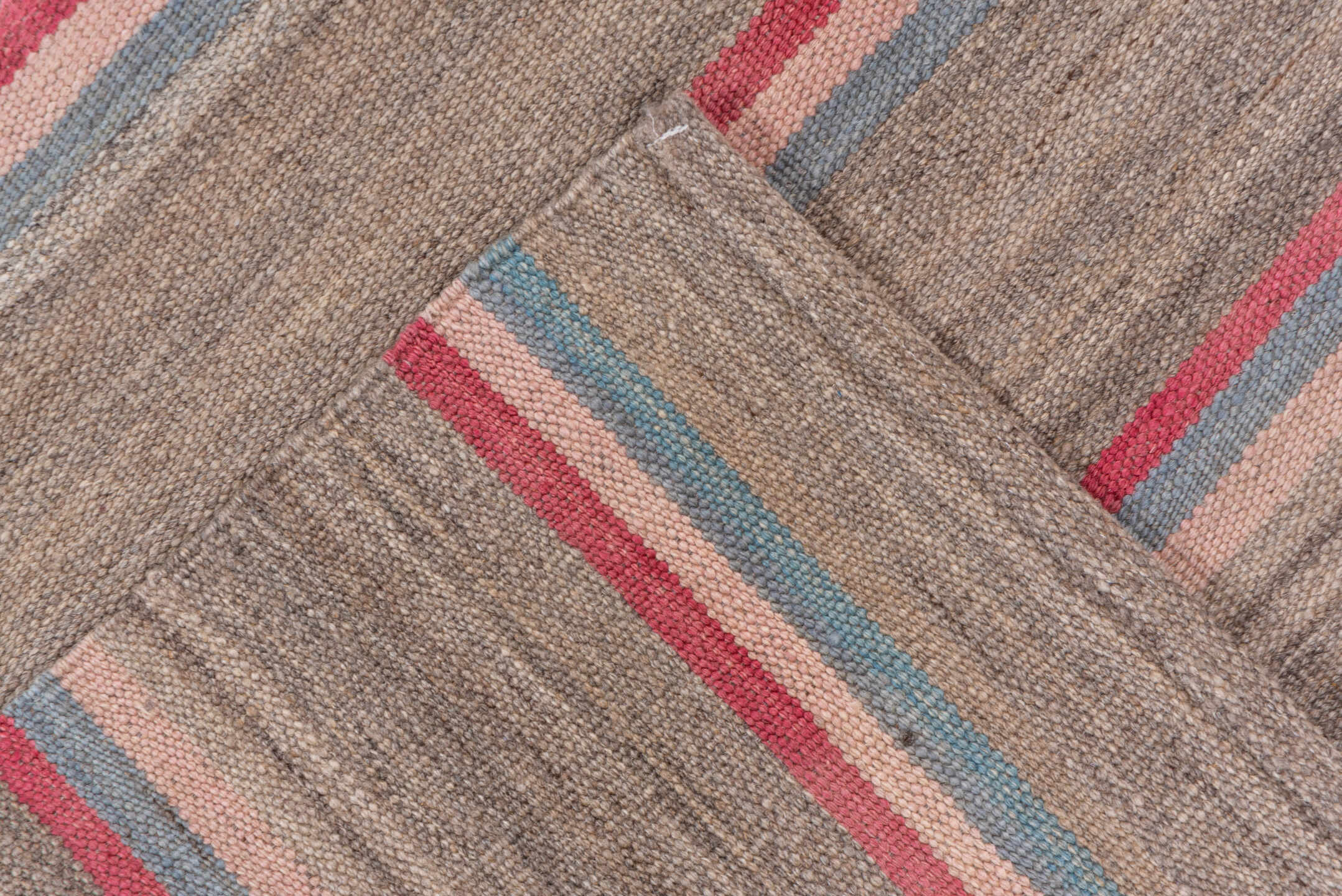 2' x 11' one-of-a-kind handmade vintage Kilim runner rug. Color palette: blue, fiord, gray, light gray, off-white, pink