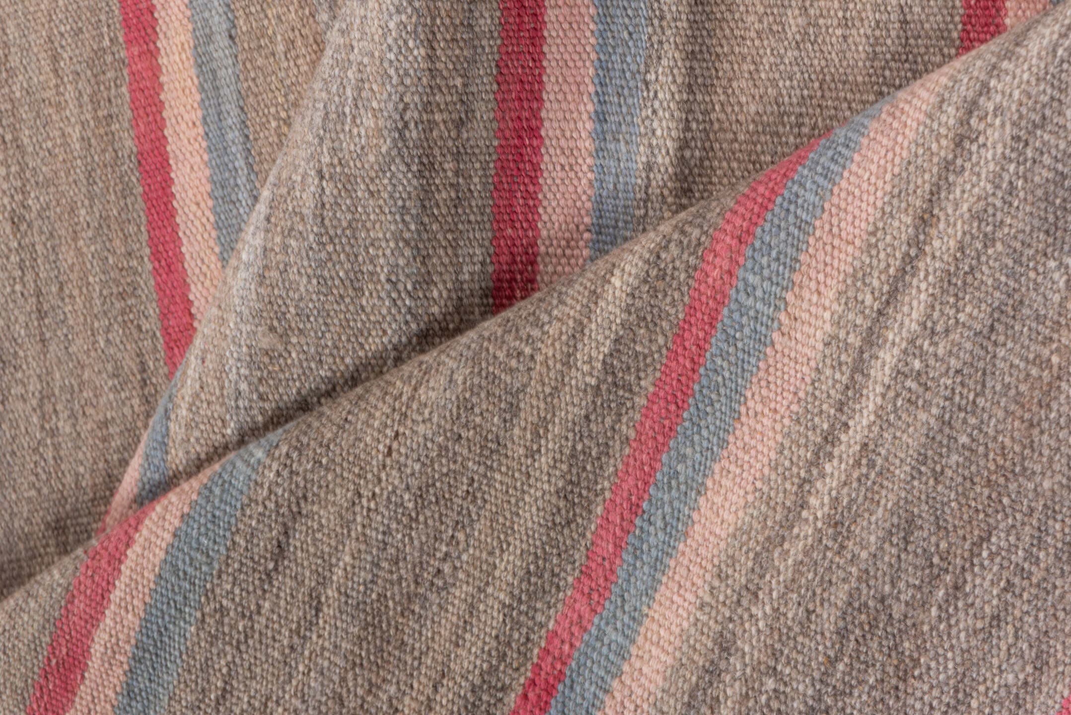 2' x 11' one-of-a-kind handmade vintage Kilim runner rug. Color palette: taupe, rose, ivory, slate, muted_blue, sage, beige