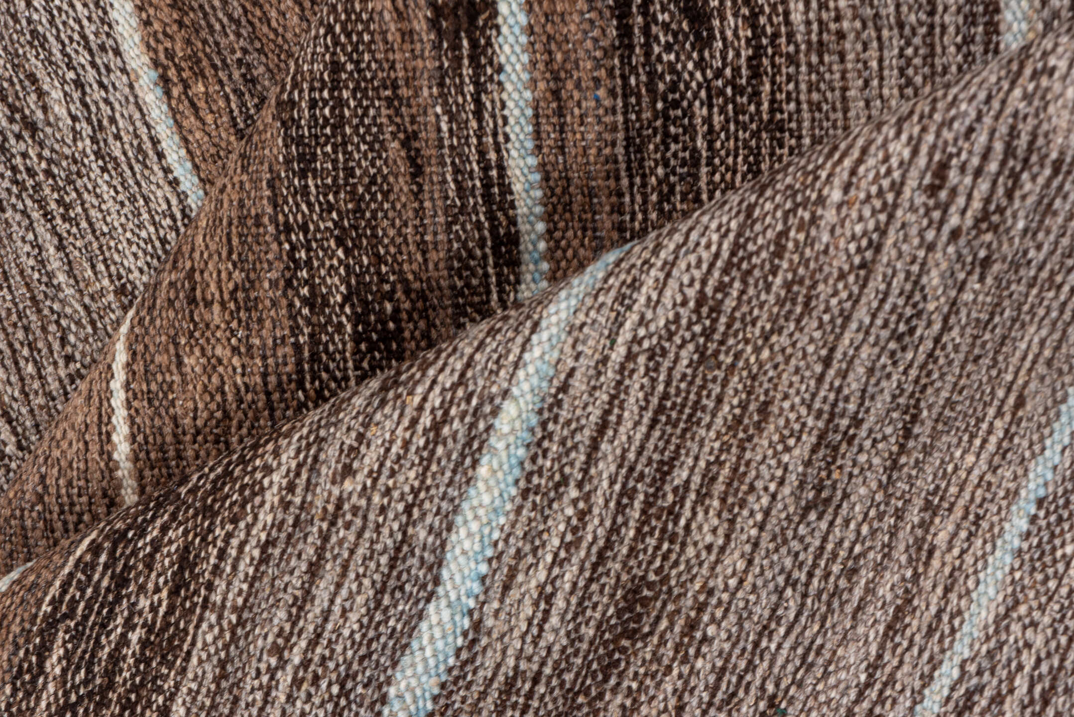 2' x 11' one-of-a-kind handmade vintage Kilim runner rug. Color palette: brown, gray, light gray, off-white, pink, silver