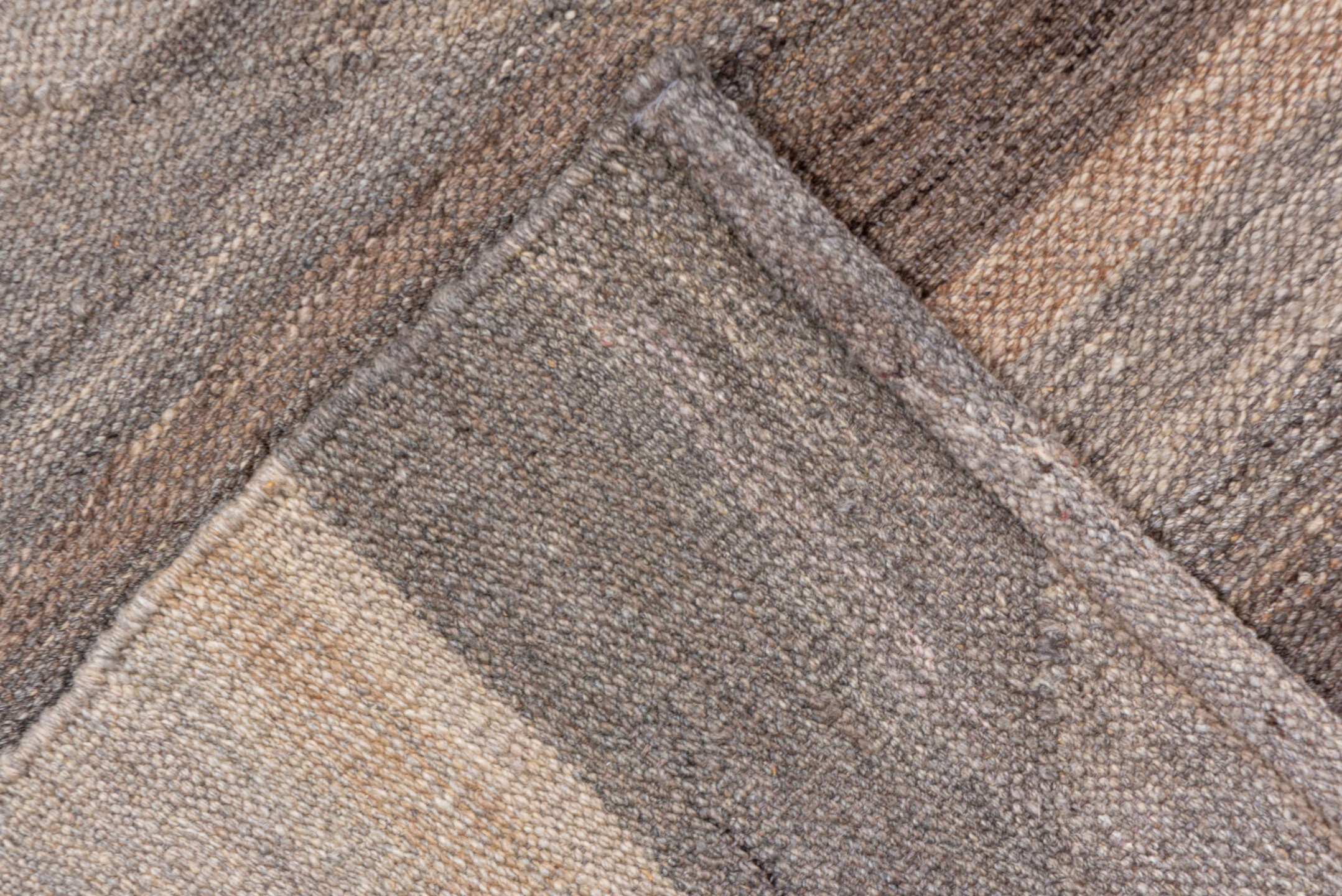 8' x 11' one-of-a-kind handmade vintage Kilim large size rug. Color palette: brown, gray, light gray, off-white, pink