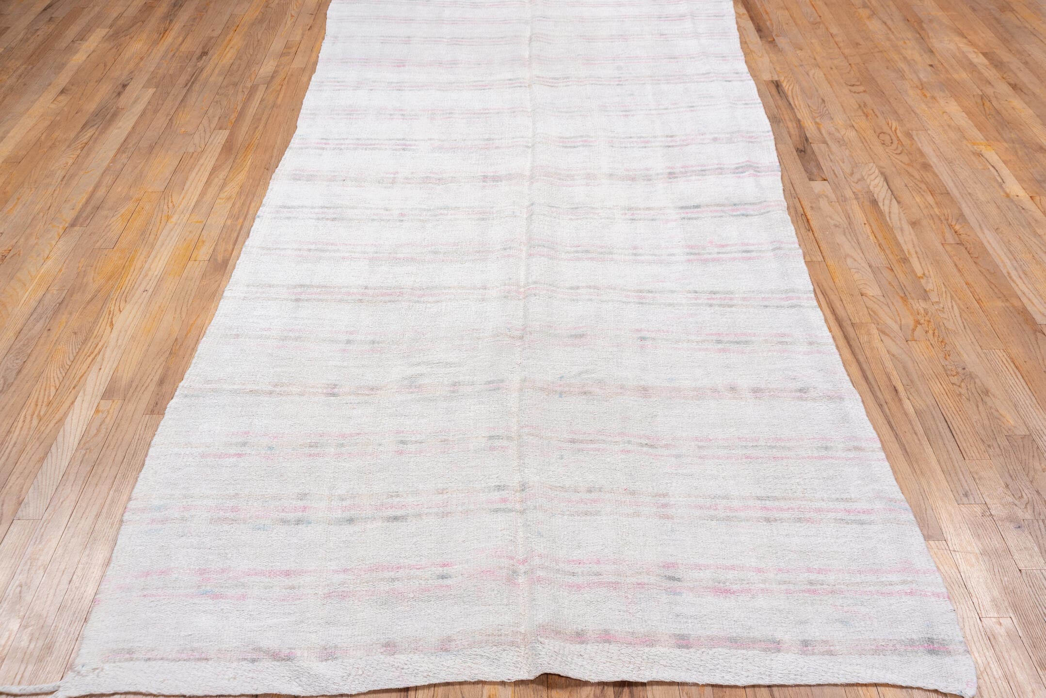 5' x 10' one-of-a-kind handmade vintage Hemp Kilim medium size rug. Color palette: ivory, blush, light gray, cream, pink
