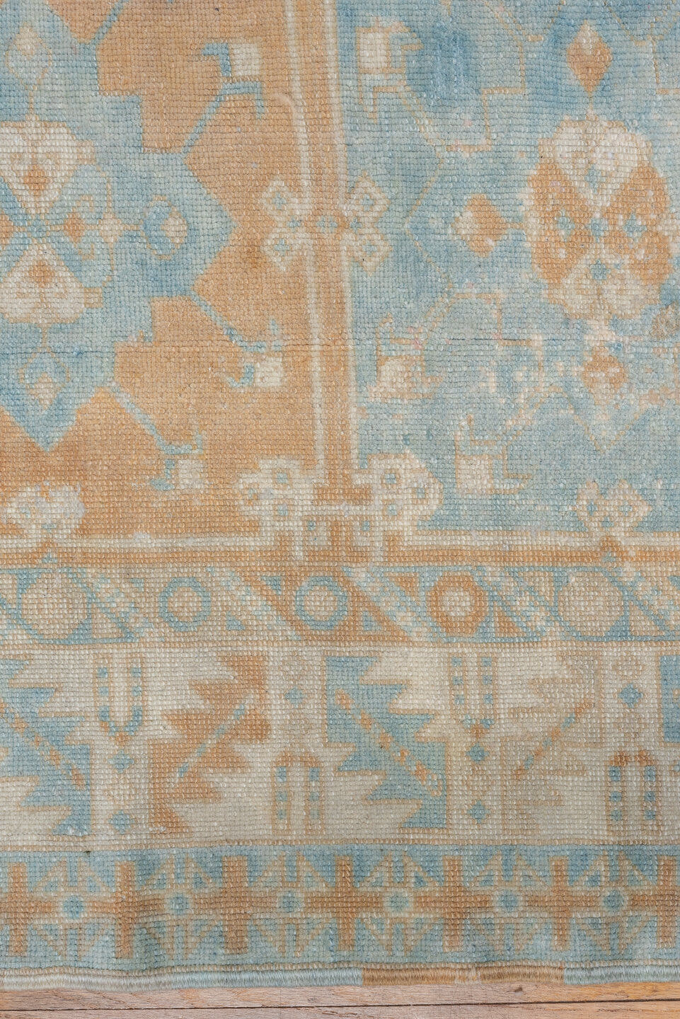 6' x 8' one-of-a-kind handmade vintage Konya medium size rug. Color palette: sky blue, ivory, sand, beige, camel, light blue