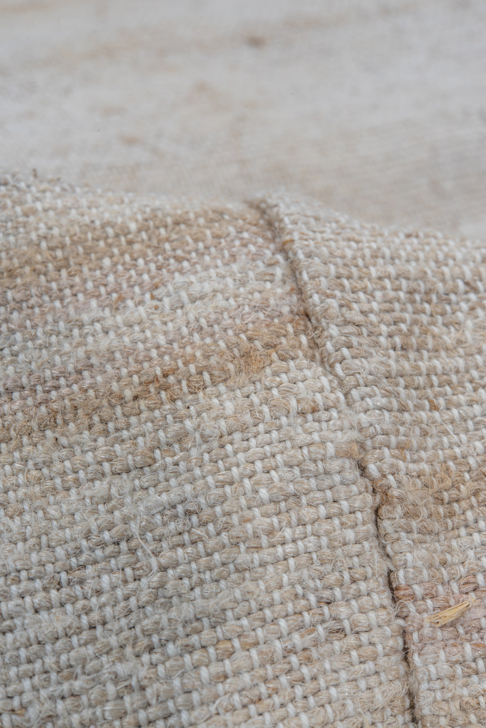 2' x 3' one-of-a-kind handmade vintage Flatweave small size rug. Color palette: ivory, cream, beige, camel, taupe, gray