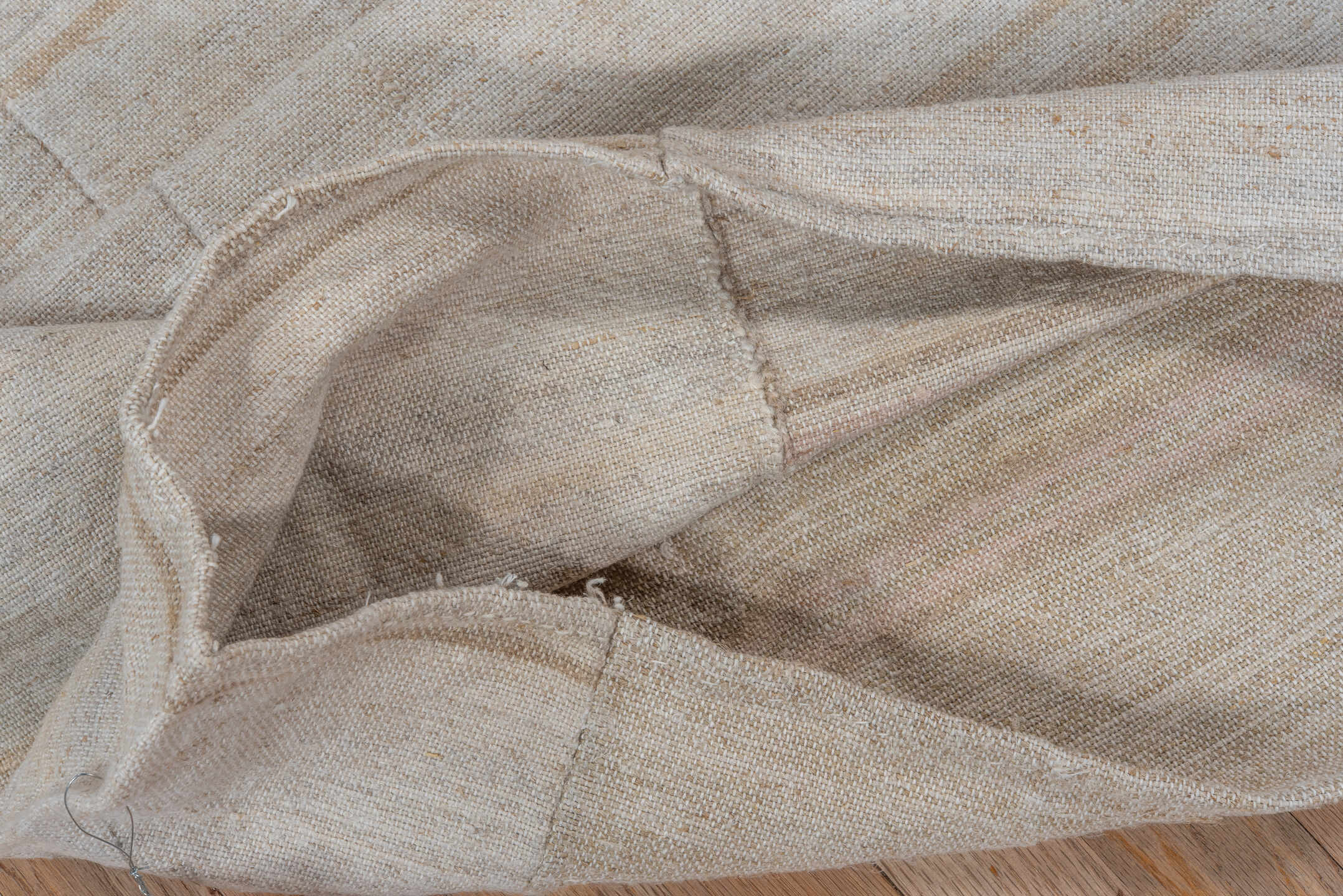 2' x 3' one-of-a-kind handmade vintage Flatweave small size rug. Color palette: ivory, cream, beige, camel, taupe, gray
