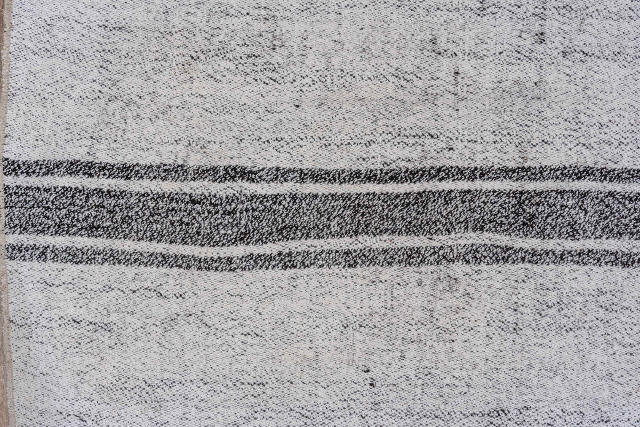9' x 11' one-of-a-kind handmade vintage Flatweave large size rug. Color palette: ivory, charcoal, gray, black