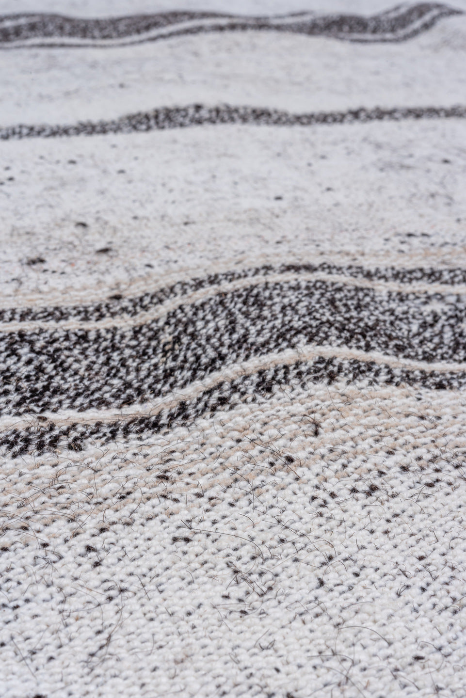 9' x 11' one-of-a-kind handmade vintage Flatweave large size rug. Color palette: ivory, charcoal, gray, black