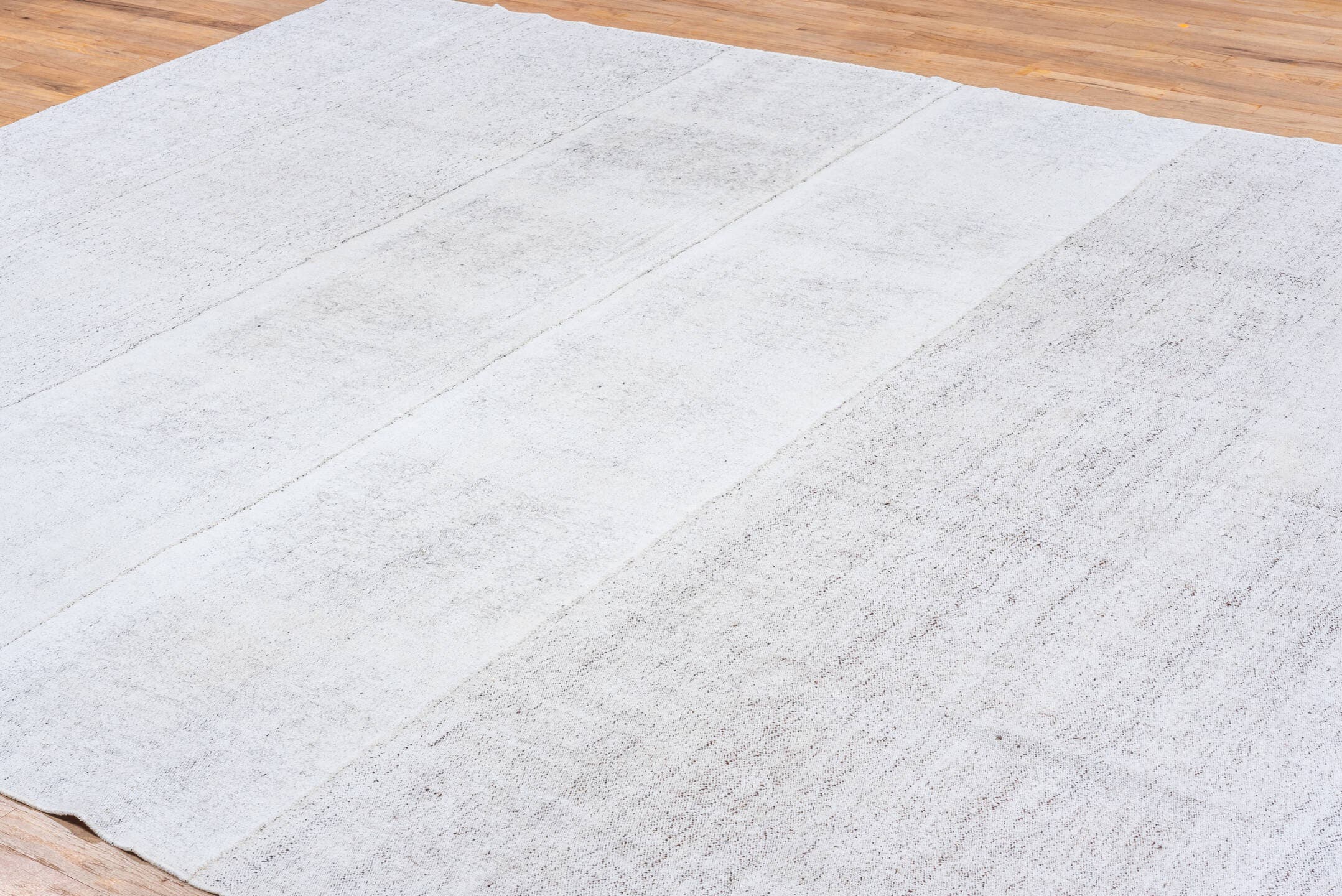 8' x 12' one-of-a-kind handmade antique Flatweave large size rug. Color palette: ivory, cream, taupe, pale gray, beige, gray