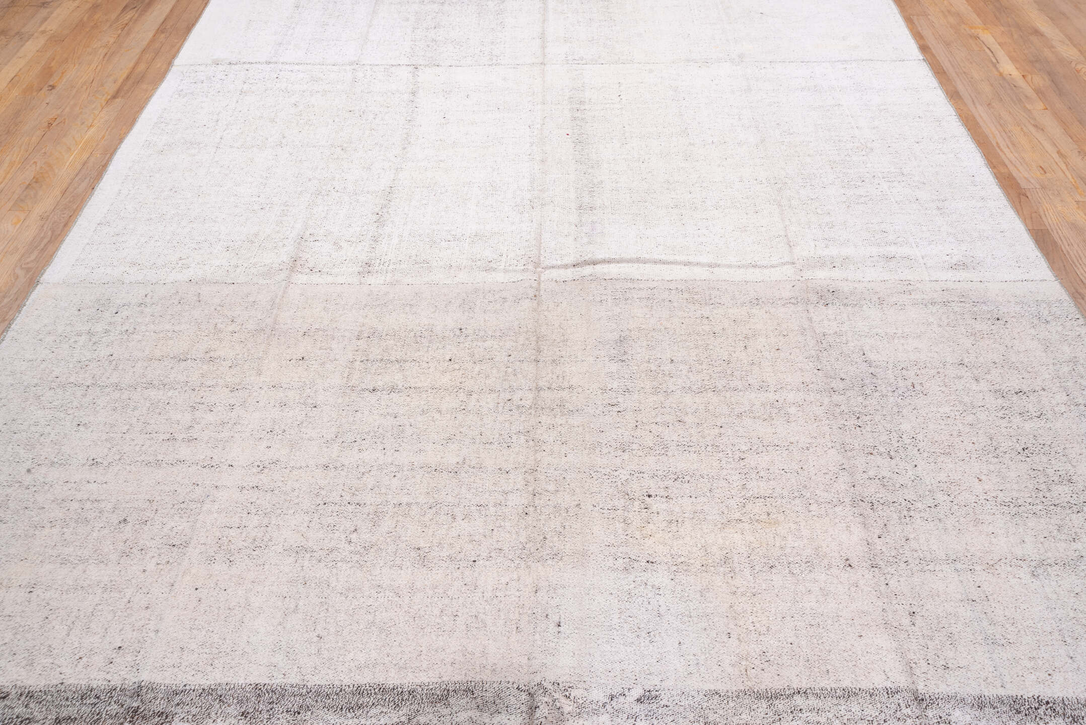 8' x 14' one-of-a-kind handmade vintage Flatweave large size rug. Color palette: ivory, cream, taupe, light gray, beige