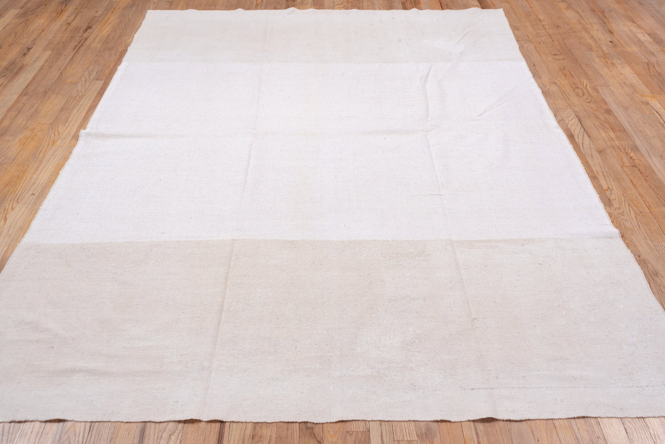 6' x 9' one-of-a-kind handmade vintage Flatweave medium size rug. Color palette: ivory, cream, beige