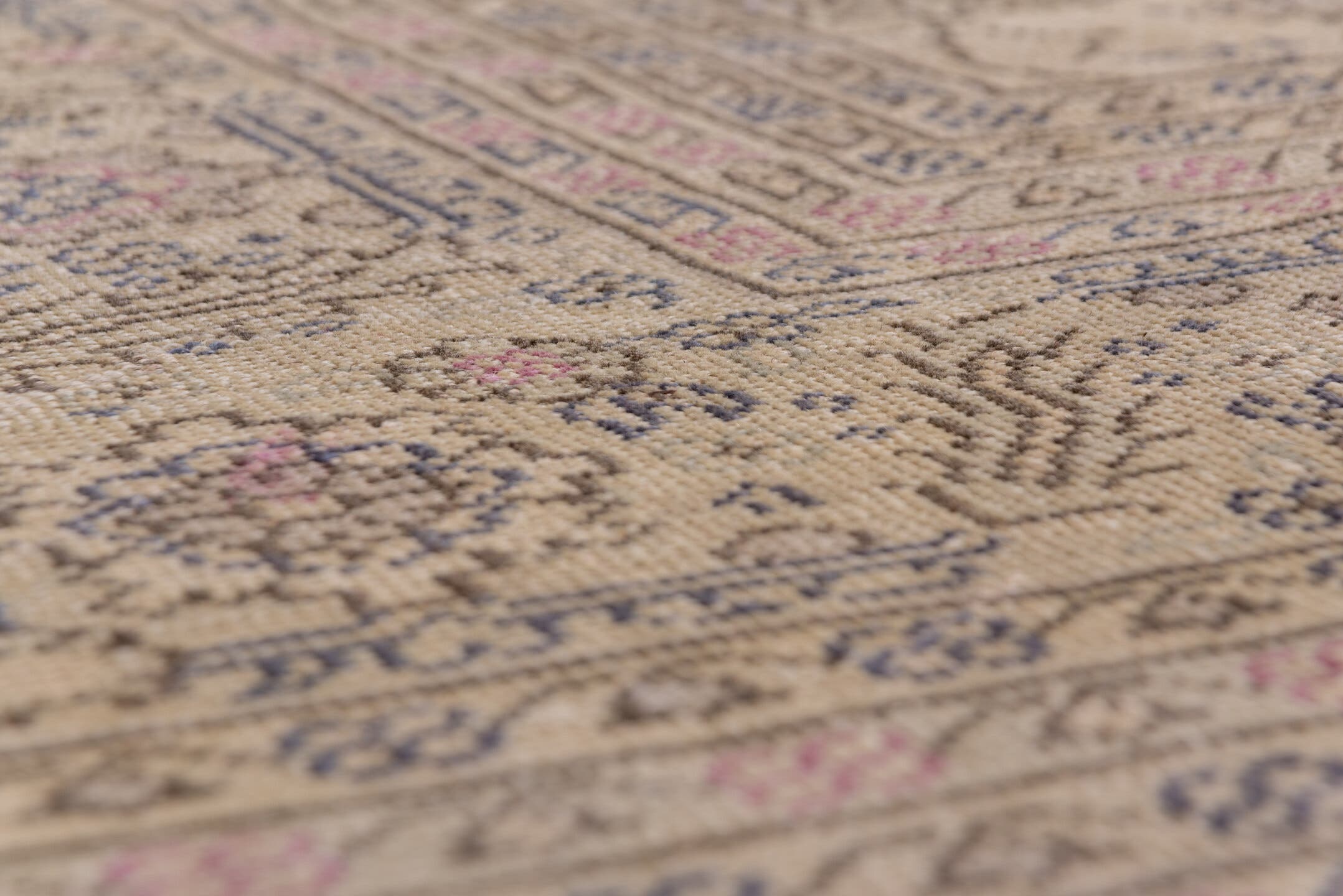 12' x 14' one-of-a-kind handmade antique Sivas oversize rug. Color palette: ivory, taupe, rose, slate, beige, gray, pink